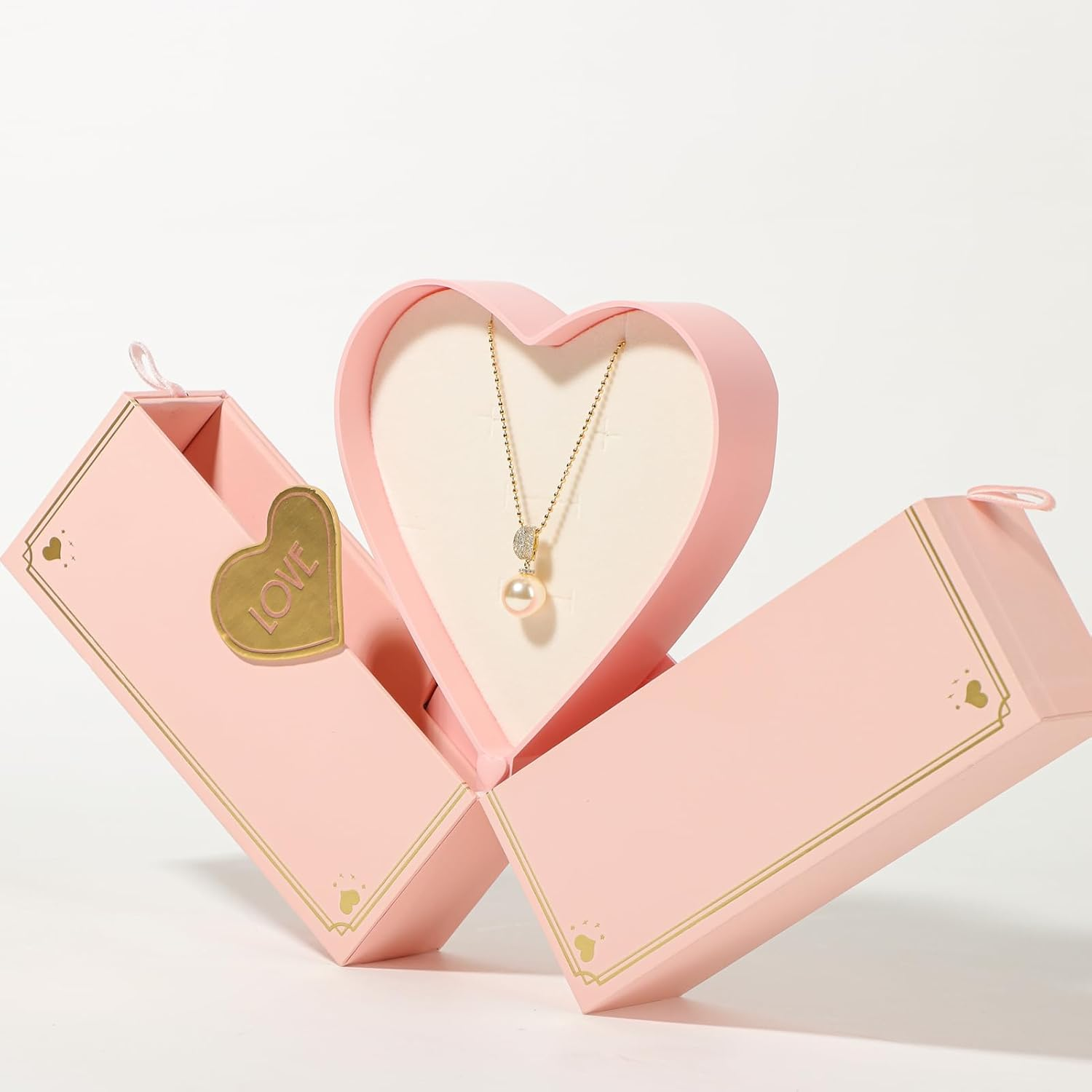 Ring/Earring/Necklace Jewelry Set Box Luxury Gift Box for Anniversary Birthday Christmas Jewelry Storage Case for Women (PINK) BOX ONLY
