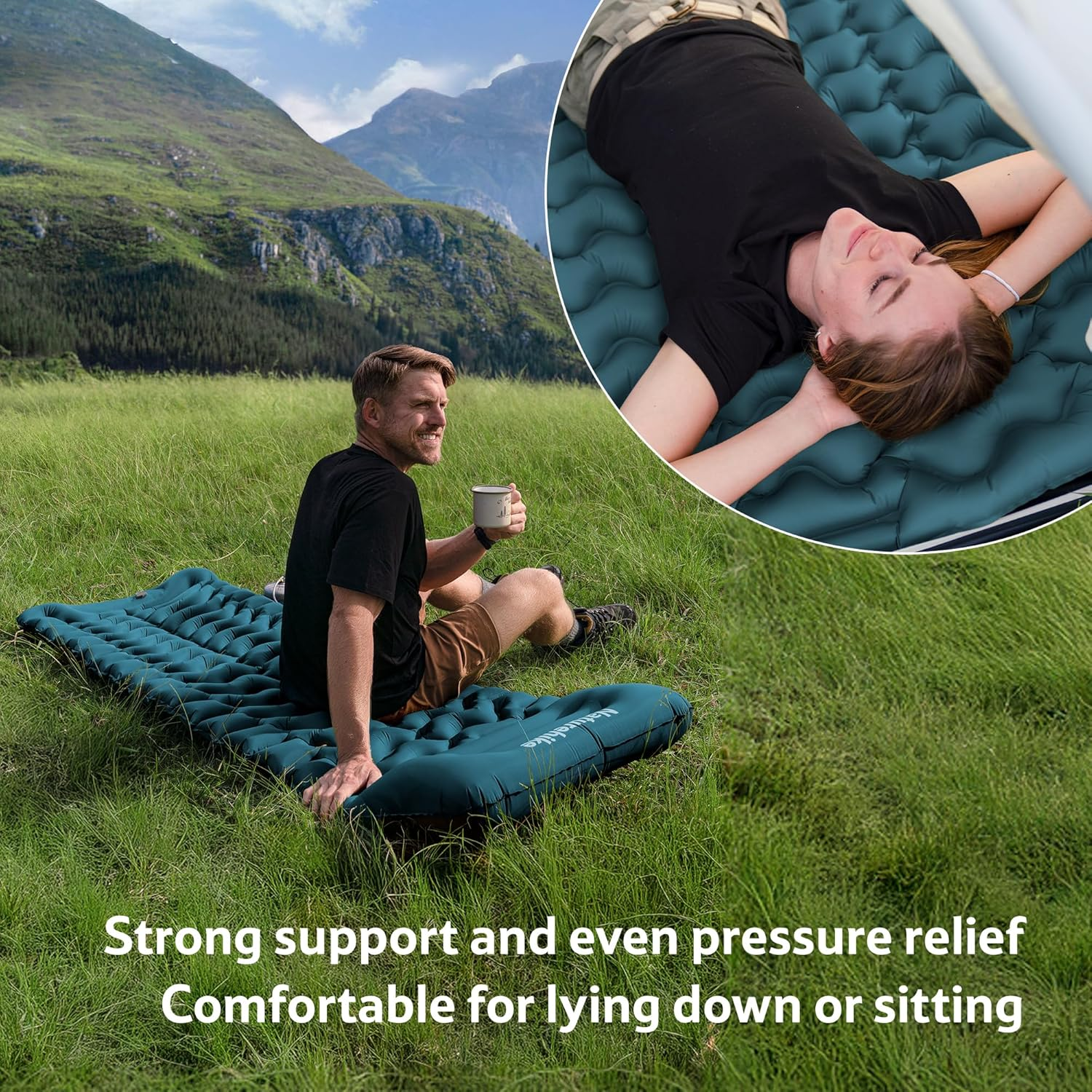 Naturehike FC01 Widen & Extended Sleeping Pad, Inflatable Air Mattress, Ultralight Sleeping Pad (200 * 60Cm, Single-Blue) image number 2