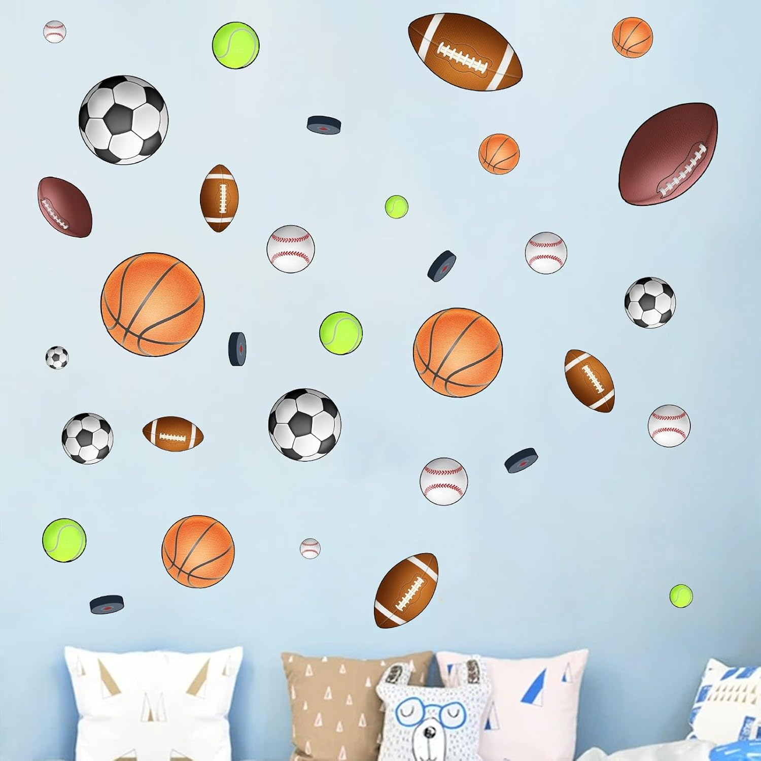 Basketball Football Sports Wall Stickers - Kids Baby Boys Wall Decals - Nursery Playroom Classroom Daycare Game Room Bedroom Home Wall Decor