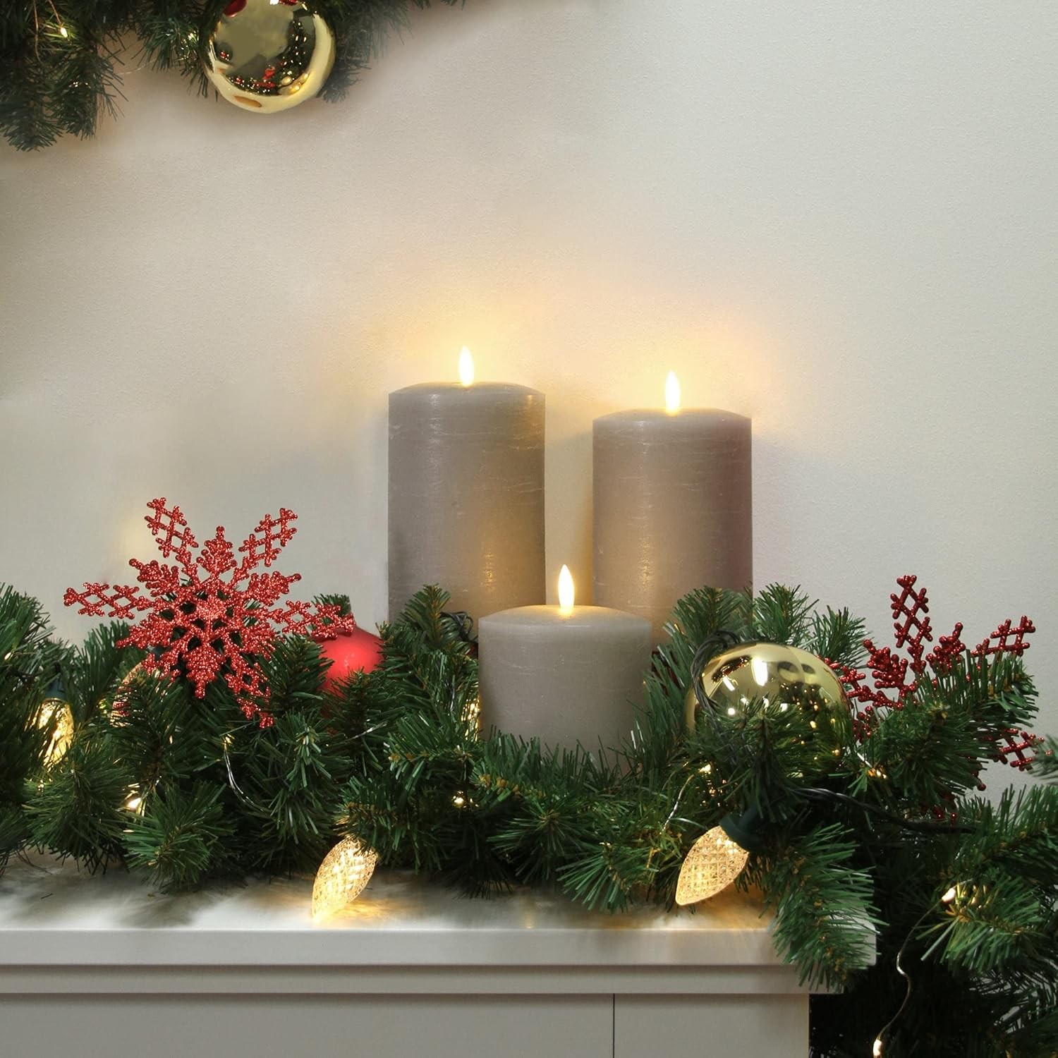 Set of 2 LED Grey Wax Pillar Candles - 3 Size Options - 18Cm image number 4