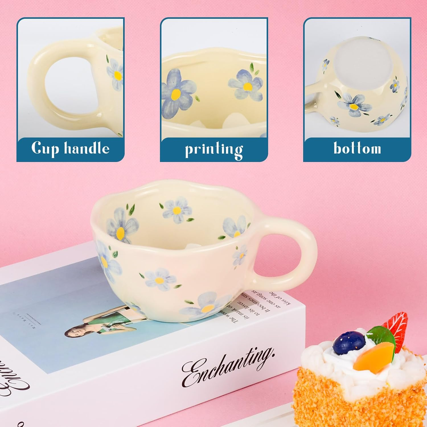 Ceramic Coffee Mug, Creative Flower Cup for Office and Home, Dishwasher and Microwave Safe, 10.15 Oz/300 Ml for Latte Tea Milk (Blue Flower)