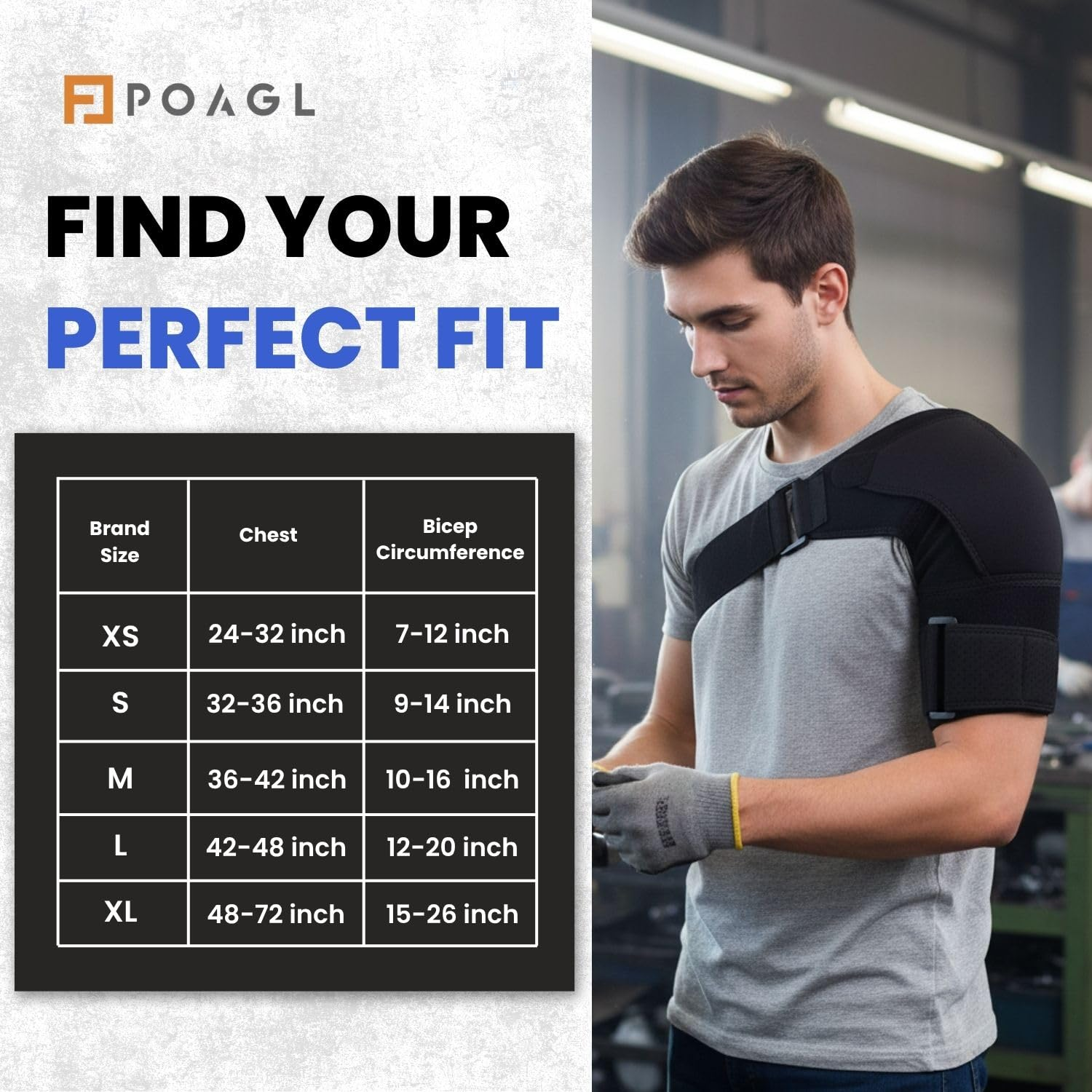 POAGL Shoulder Brace for Men Both Left and Right Arm | Pain Relief Torn Rotator Cuff Compression Support Sleeve Dislocation Stability Immobilizer Stabilizer Bursitis Injury (Black, X-Large) image number 5