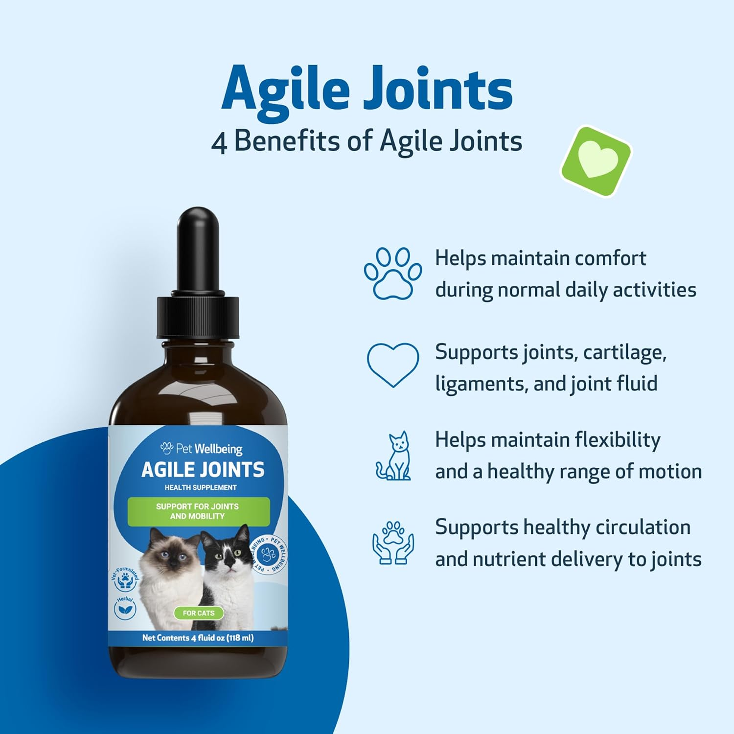 Pet Wellbeing Agile Joints for Cats - Hip and Joint Health, Mobility, Joint Ligament and Cartilage, Devil&rsquo;S Claw, Boswellia - Veterinarian-Formulated Herbal Supplement 2 Oz (59 Ml) image number 5