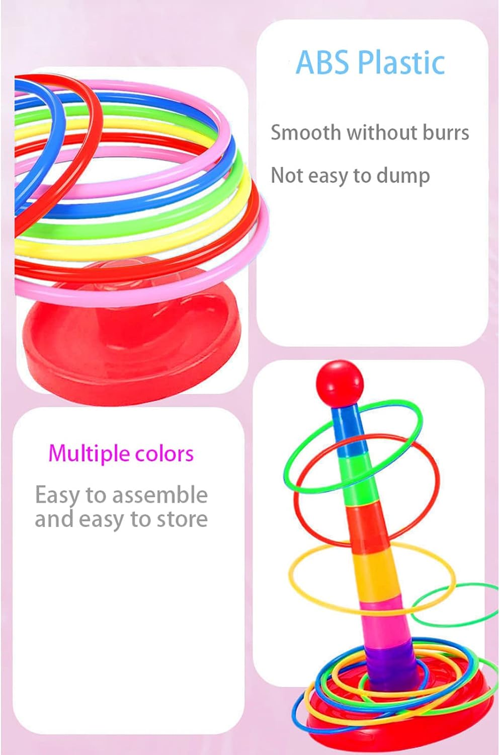 2 Color Columns + 48 Circles, Colorful Happy Circle Game,Children'S Play Park, Christmas Party Birthday Party Gift. Suitable for Indoor Holiday Games Family Christmas Party Games image number 6