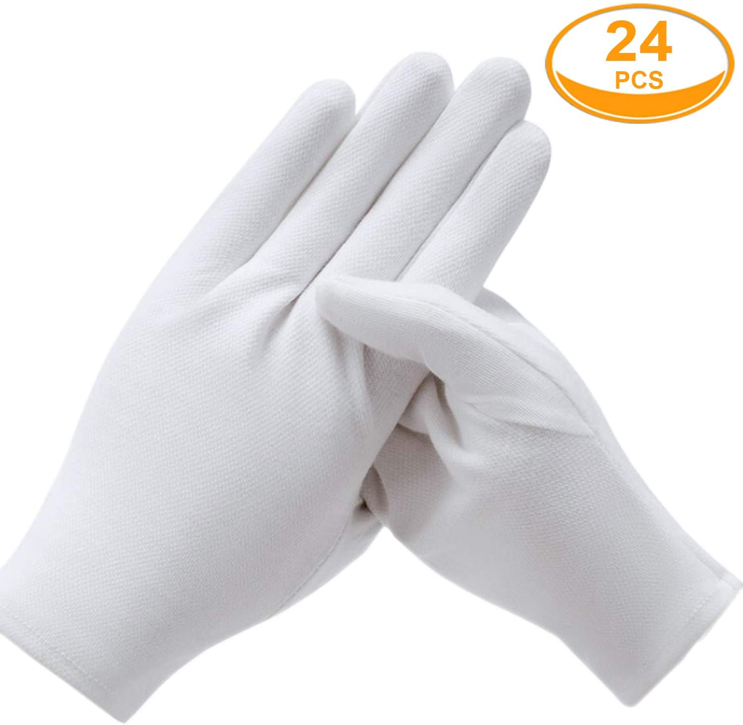 12 Pairs White Cotton Work Gloves for Serving Inspection Costume - Cloth Gloves for Dry Hands Eczema SPA Moisturizing image number 2