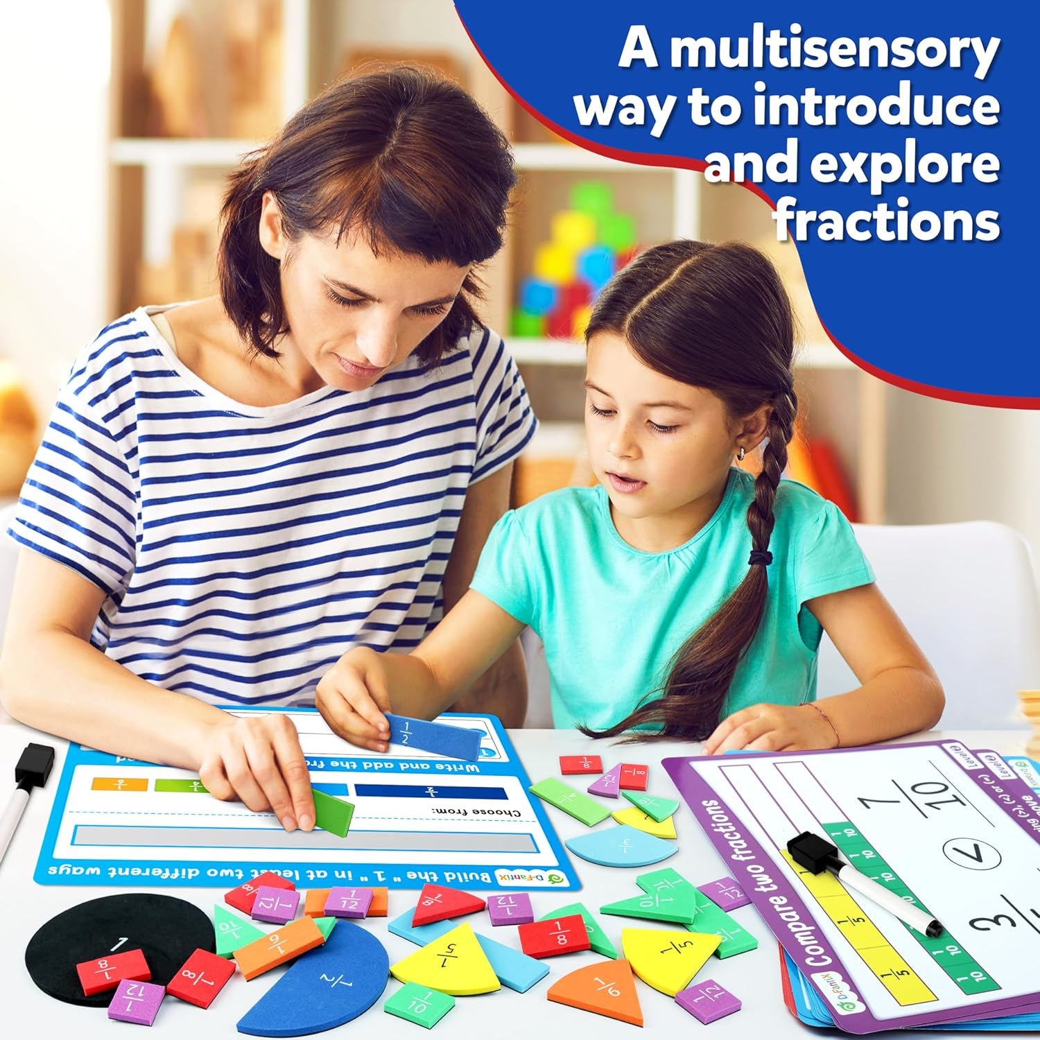 D-Fantix Magnetic Fraction Tiles & Fraction Circles Activity Set, Math Manipulatives for Elementary School, Fraction Manipulatives Montessori Learning Resources for Kids Students Homeschool Supplies image number 2