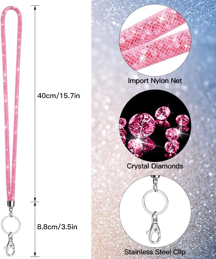 Soleebee Bling Crystal Lanyard, 31.5'' Office Neck Strap Lanyard, Lanyard Keychain with Metal Clasp & Keyring image number 5