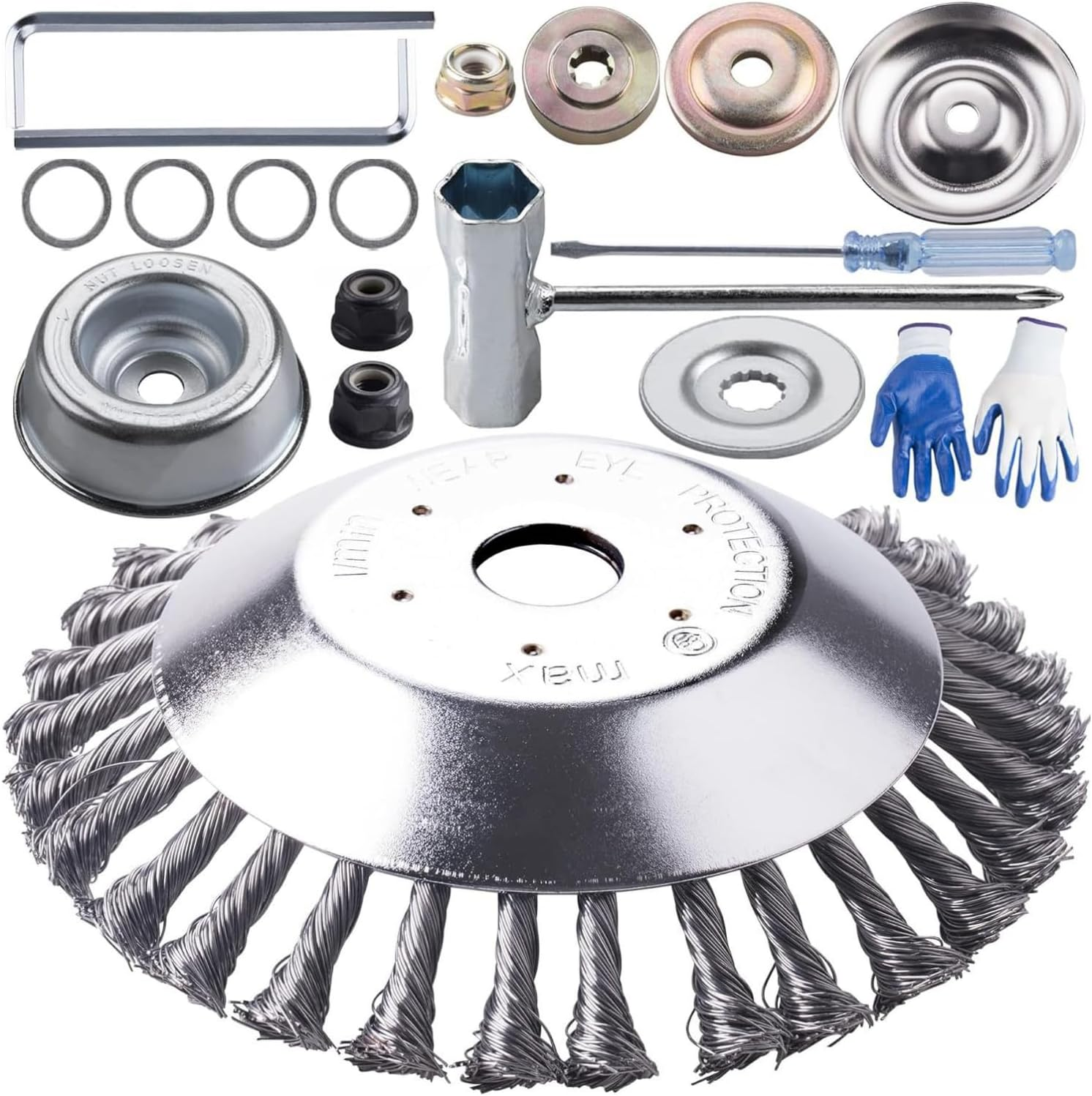 8 Inch Steel Wire Rotary Brush Cutter Trimmer Head Weed Blade Cutter with Adapter Kit Compatible with Husqvarna-Stihl-String-Trimmers, Gardening Lawnmower, Moss Grass Rust Removal image number 5