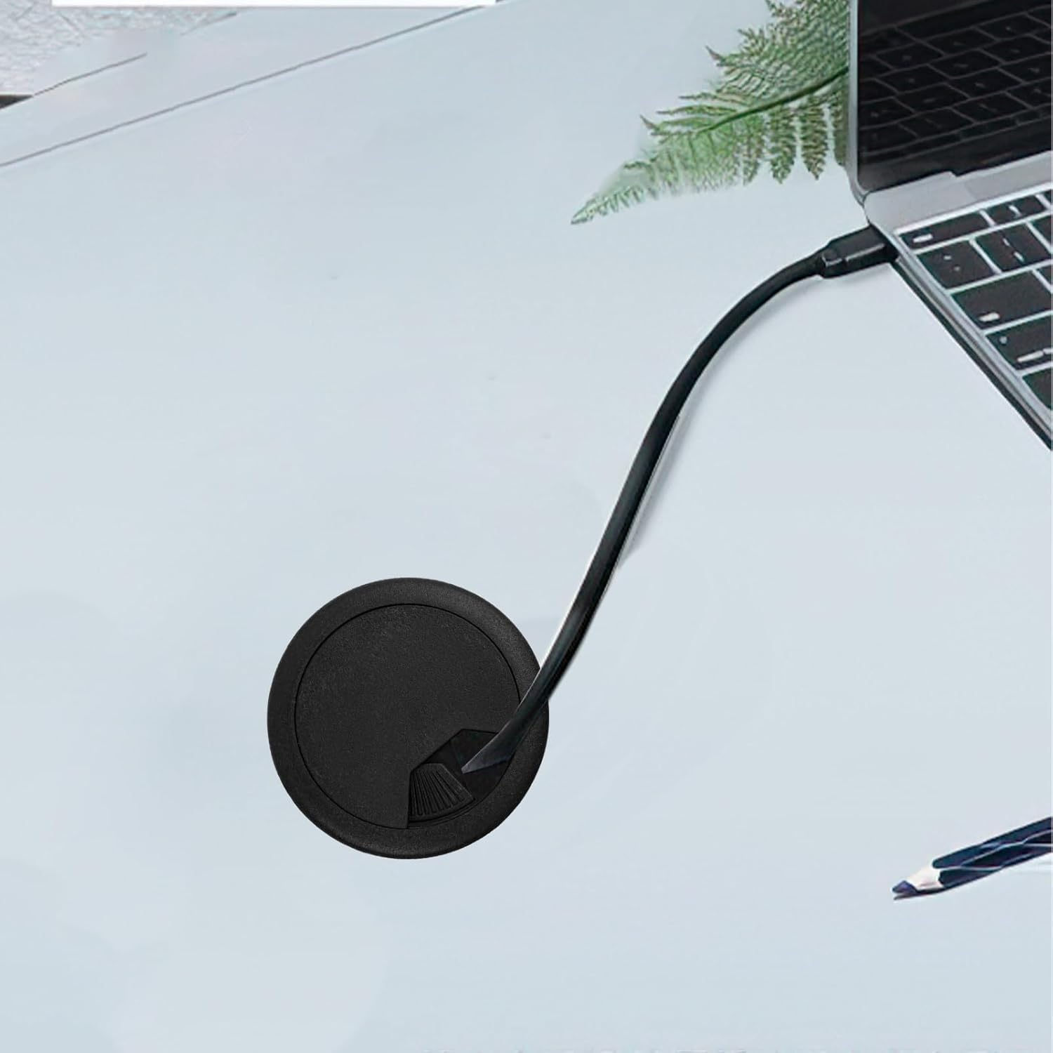 8 Pcs 2 Inch 50 Mm Plastic Desk Cord Cable Hole Wire Organizer Black Desk Grommet Adjustable Cord Cover (Black) image number 2