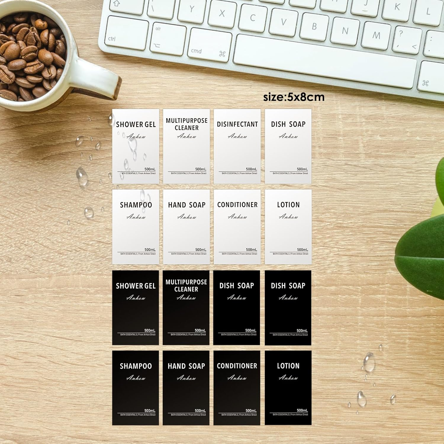 3 Soap Dispensers, Shampoo and Conditioner Dispenser Hand Soap Body Wash Refillable Bottles with Waterproof Category Labels for Shower/Kitchen/Bathroom Lotion Dispensing- Black / 500 Ml