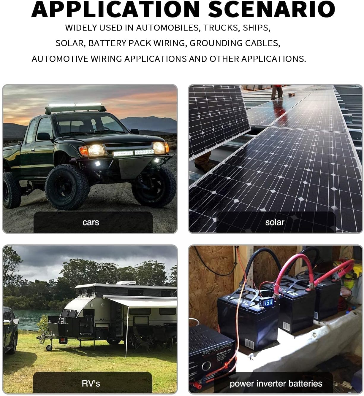 Battery Cable Set,30 Cm 5 AWG 3/8" Ring Copper Power Inverter Cables with Terminals,Battery Power Inverter Wire for Car, Vehicle, RV, Solar - Red + Black image number 3