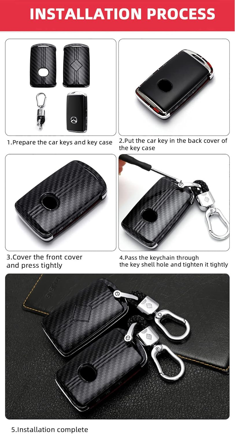 Ontto Car Key Case Cover Keyring Fit for Mazda 3 Alexa Mazda 3 CX-30 CX-5 CX-9 Mazda 3 Sedan 2019 2020 ABS Key Box Keychain Key Shell Key Holder Accessories Protector 2/3/4 Button Carbon Black - Golden image number 7