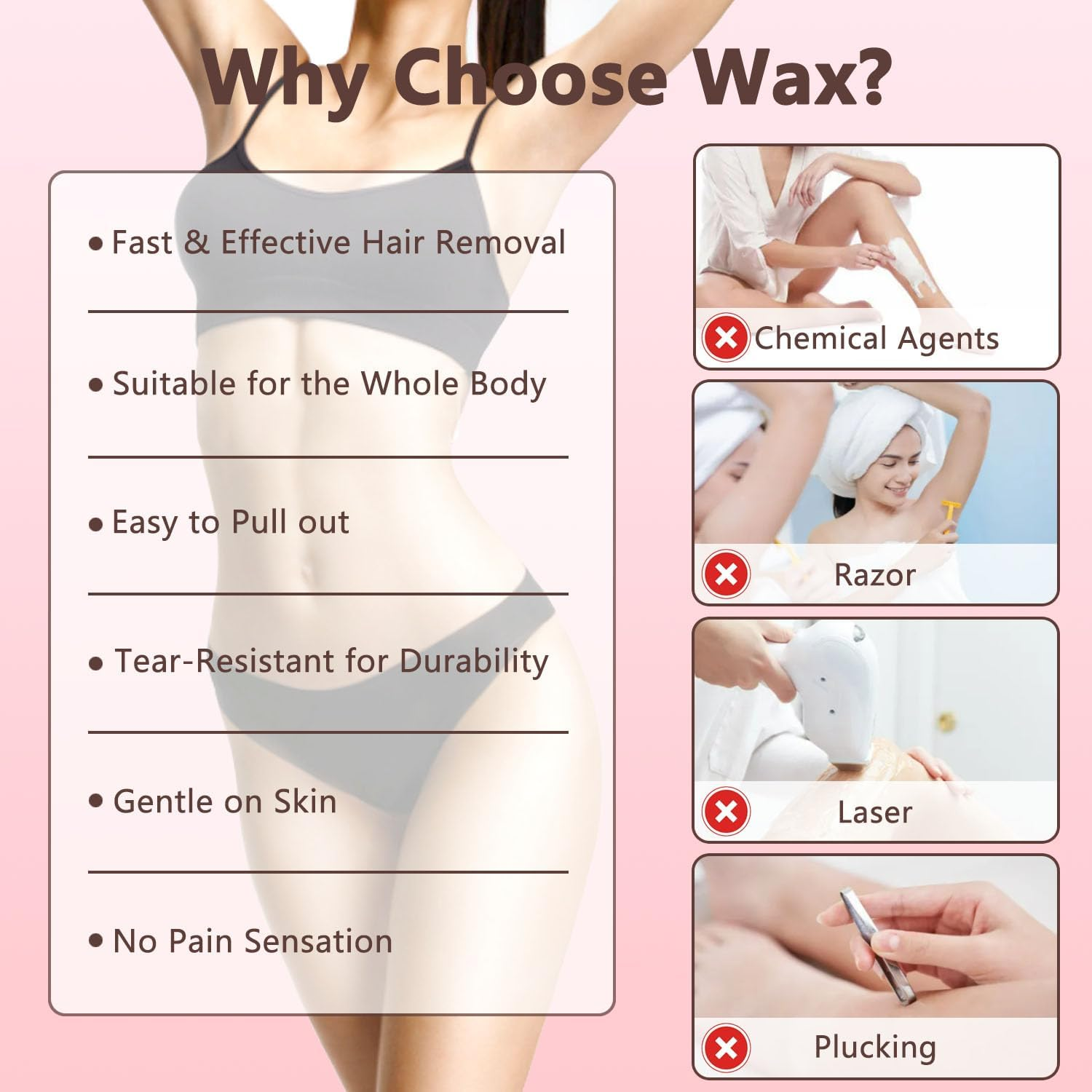 Roll on Wax Kit, Waxing Kit for Women and Men, Roll on Wax Warmer for Hair Removal, Wax Roller Kit for All Skin Types, Soft Wax Heater with 3 Pcs Wax Cartridges & 100 Pcs Wax Strips (White Round) image number 6
