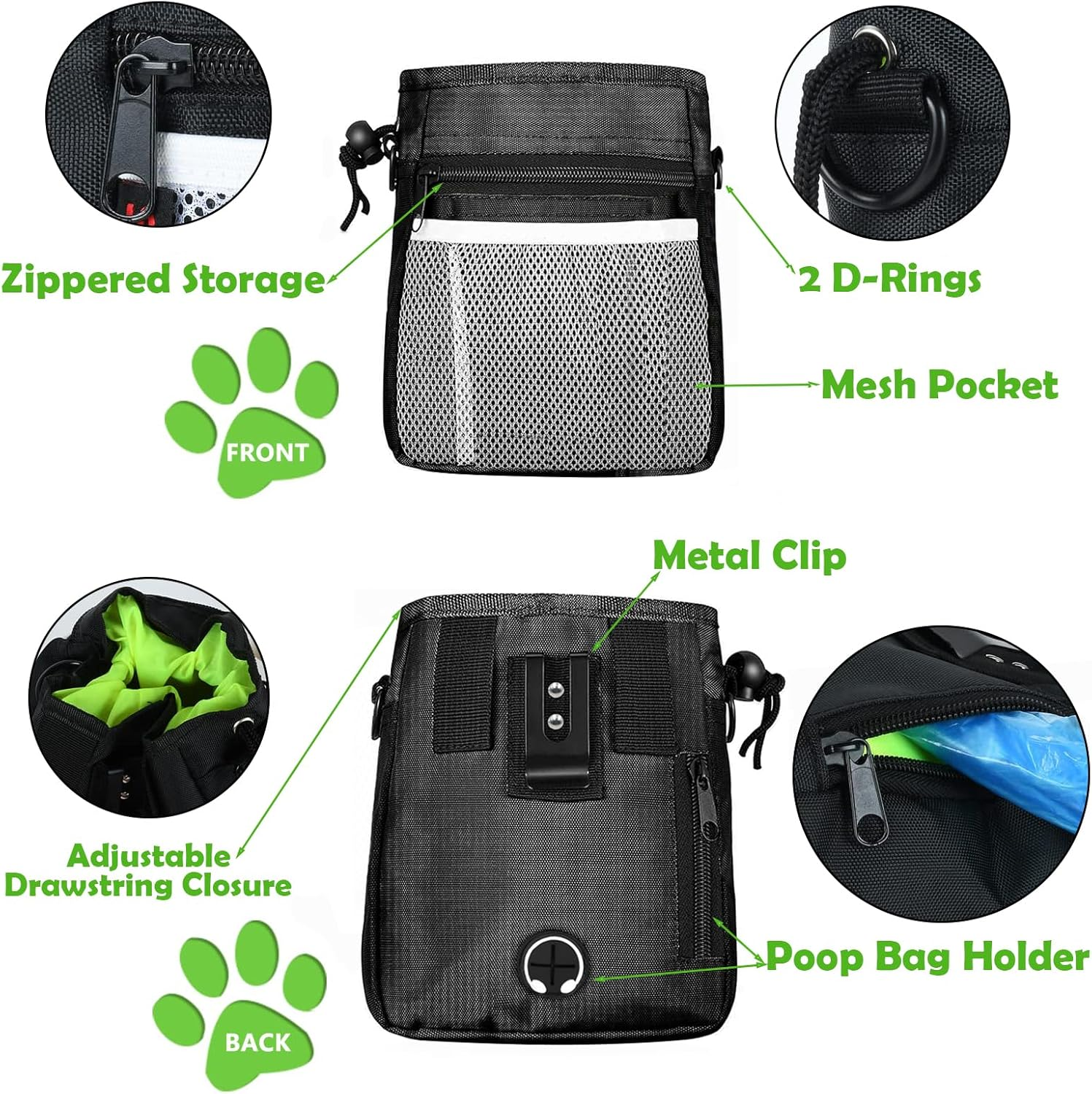 Dog Treat Pouch - 3 Ways to Wear Treat Pouches for Pet Training and 2 Pieces Clicker Taining for Dogs, Dog Training Treat Pouch Bag and Dog Clicker for Training with Waist Belt Shoulder Strap
