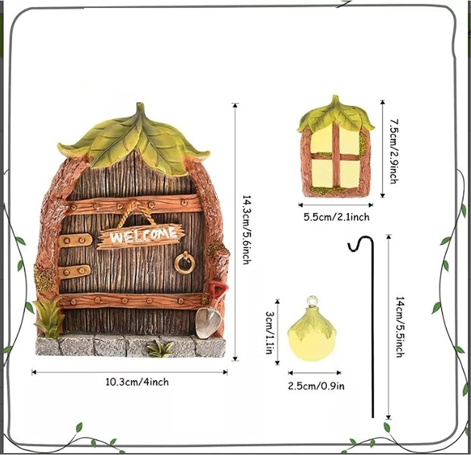 4Pcs Fairy Door Kit,Fairy Door and Windows Kit for Trees Outdoor Glow in the Dark, Fairy Tree Decorations, Garden Decor Door Windows and Lantern, Wall and Trees Outdoor image number 4