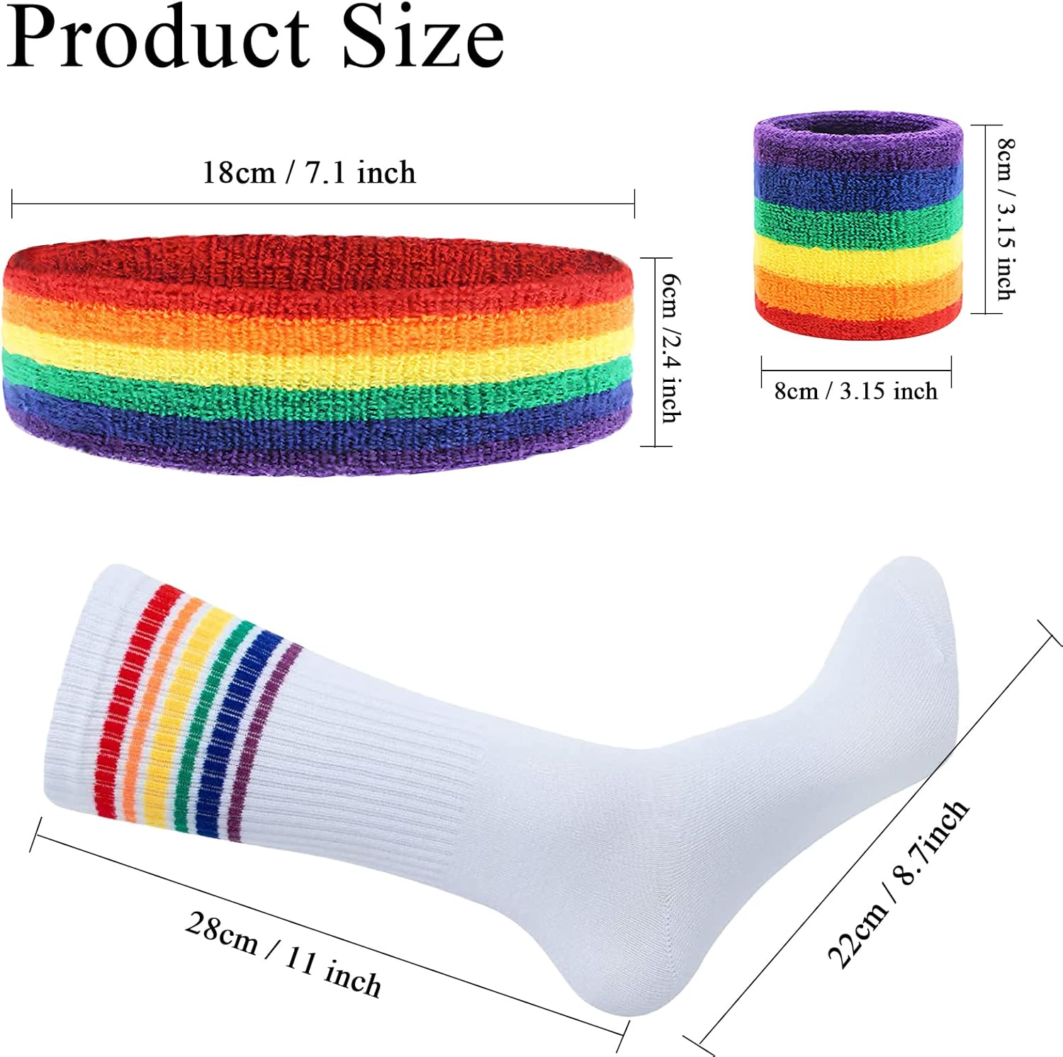 MAGIDOVE 5PCS Sweat Band Wristbands Set Sports Headband with Knee High Tube Socks for Men Women Indoor Outdoors Activities image number 5