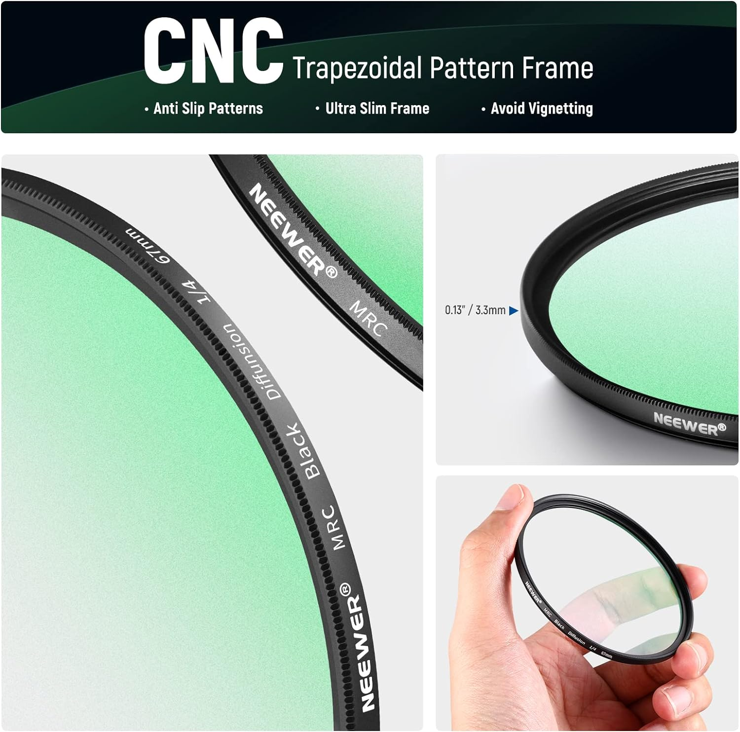 NEEWER 2 Pcs 67Mm Black Diffusion Lens Filter Kit, 1/4 & 1/8 Dreamy Cinematic Effect Filters with Storage Cases, Cleaning Cloths, Multi Nano Coated HD Optical Glass for Video/Vlog/Portrait Shot image number 3