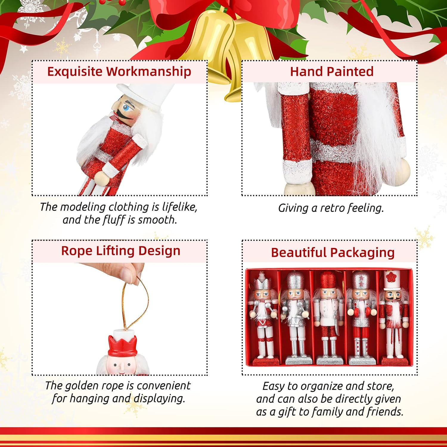 10 Pcs Christmas Nutcracker Ornaments Wooden Nutcracker Hanging Decorations 5 Inch Tall Nutcracker Figures Nutcracker Christmas Decorations Nutcracker Soldiers for Figures Puppet Toy (Red Series)