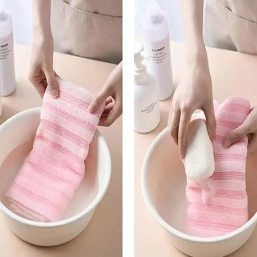 2 Pack Back Scrubber for Shower Bath, Exfoliating Body Scrubber, Japanese Scrub Wash Cloth, Exfoliating Washcloth Towel for Men Women, Body Exfoliator Loofah Luffa Sponge Net Rag Back Washer image number 4