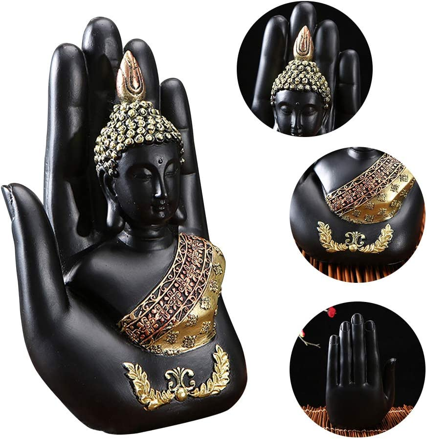 Resin Palm Buddha Statue，Buddha Sitting in Hand Statue,Meditating Thai Buddha,Home Decoration Buddha Statue，Suitable for Hallway, Bedroom, Living Room and Other Places image number 3