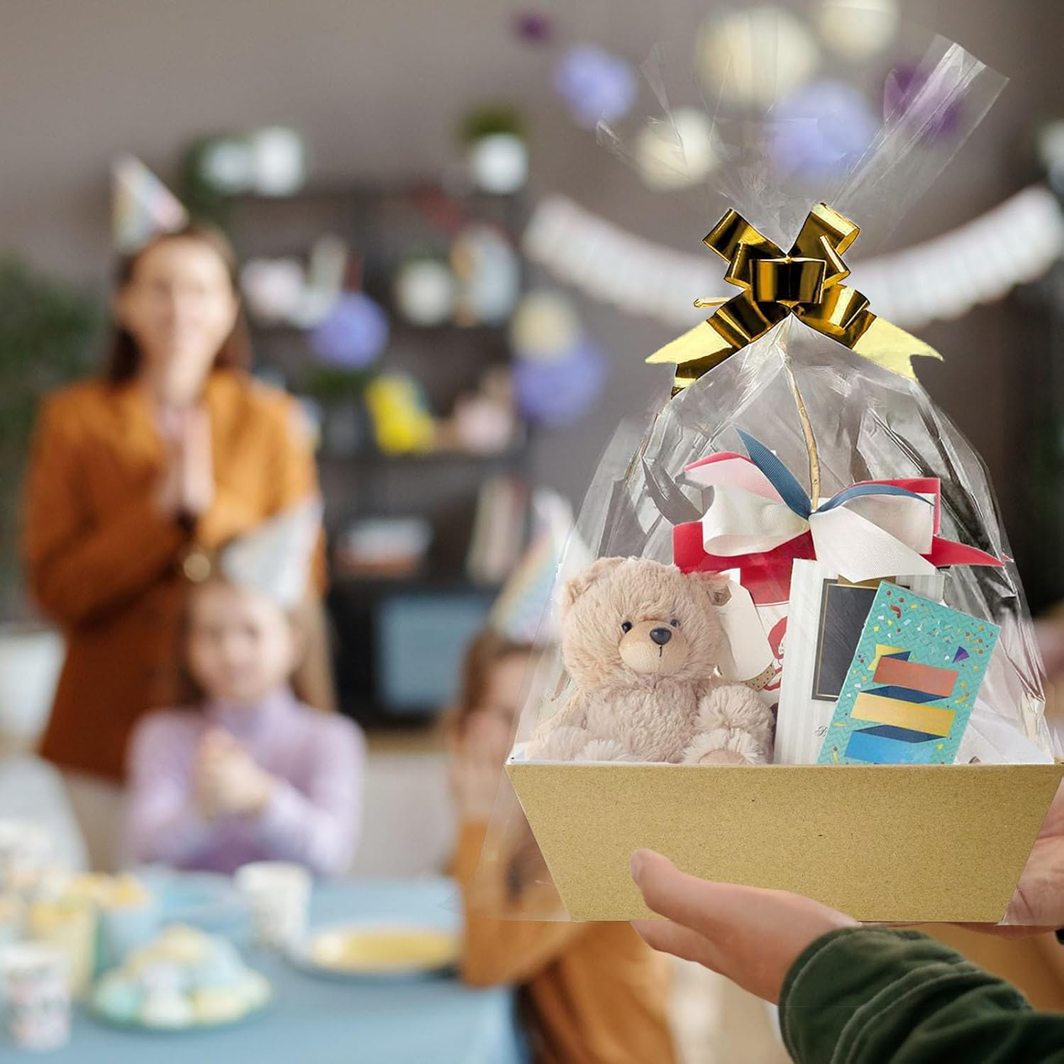 Funsky Baskets for Gifts Empty, 5 PCS Sturdy Diy Bulk Gift Basket Kraft Market Tray Cardboard Basket with Handles, Gift Basket Kit Supplies Wrap to Fill for Birthday Christmas Valentines Thanksgiving - Gold, Red, Blue, Pink, Purple image number 6