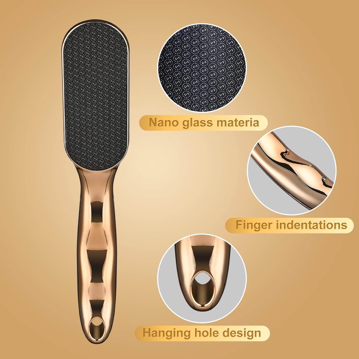 Glass Foot File for Dead Skin, Callus Remover with Etching Technology, Heel Scraper for Pedicure Tools, Wet and Dry Feet, Gold image number 3