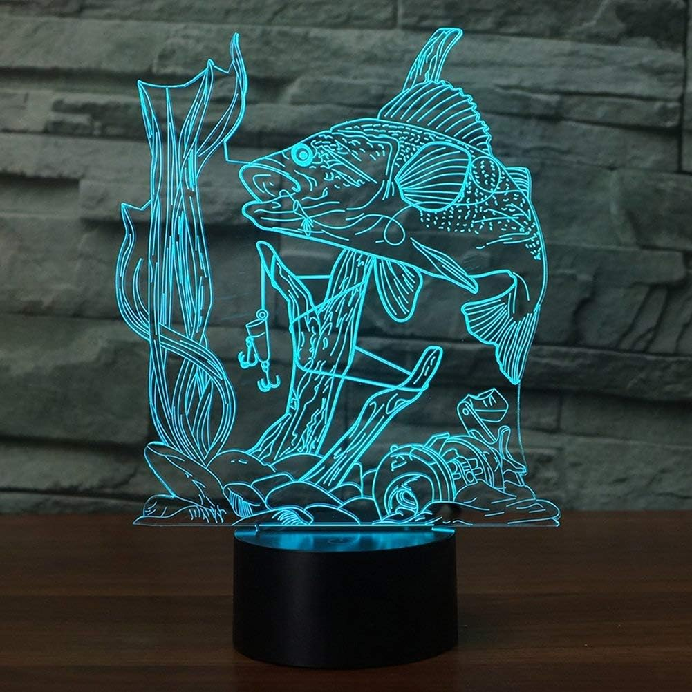 3D Fishing Lamp Illusion Night Light LED Touch Fish Desk Table Lamps 7 Color Change USB 3D Visual Lights Home Bedroom Decor Lighting Birthday Gifts Toys for Boys Kids Fishing Lover by YKL World - Bulldog image number 6