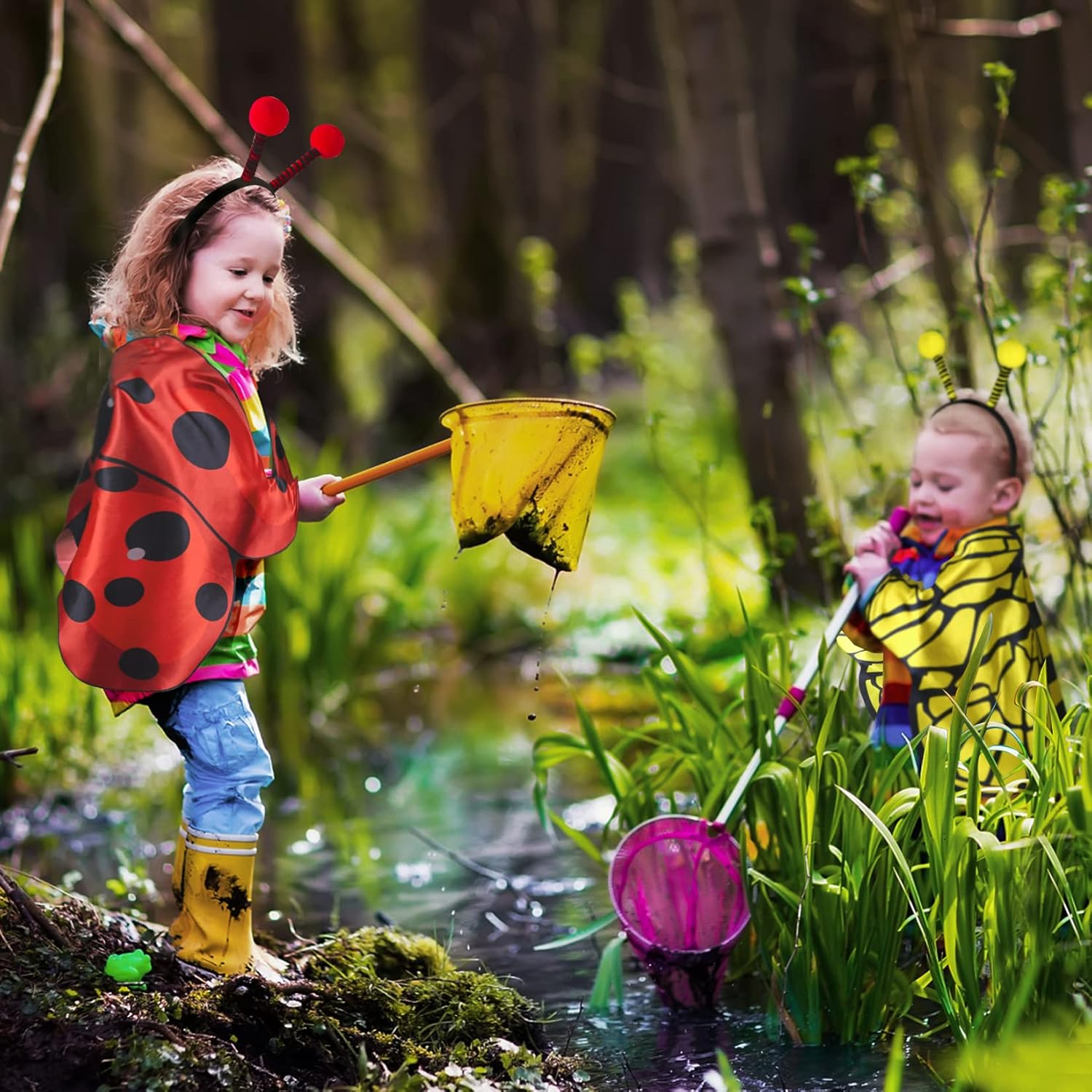 6 Pcs Kids Wings Costumes Set for Girls Boys Fairy Butterfly Bee Ladybug Antenna Headband Halloween Dress up Party Supplies image number 2