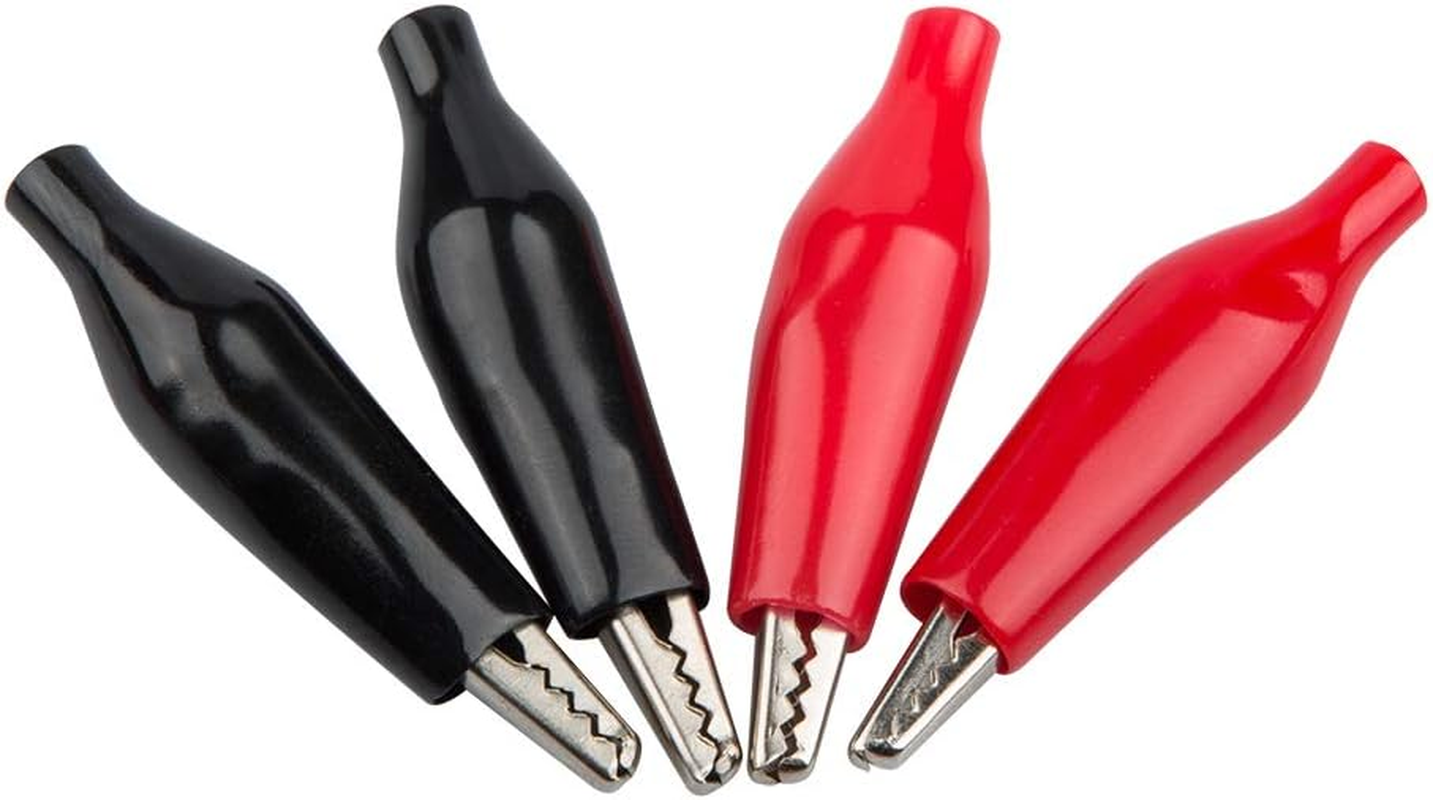 60 Pack 1.4''/35Mm Silver Tone Alligator Clips,Danzix Crocodile Silver Tone Nickel Plated Electric Test Clamps with Red/Black Protective Insulation Cover for Laboratory Testing image number 1