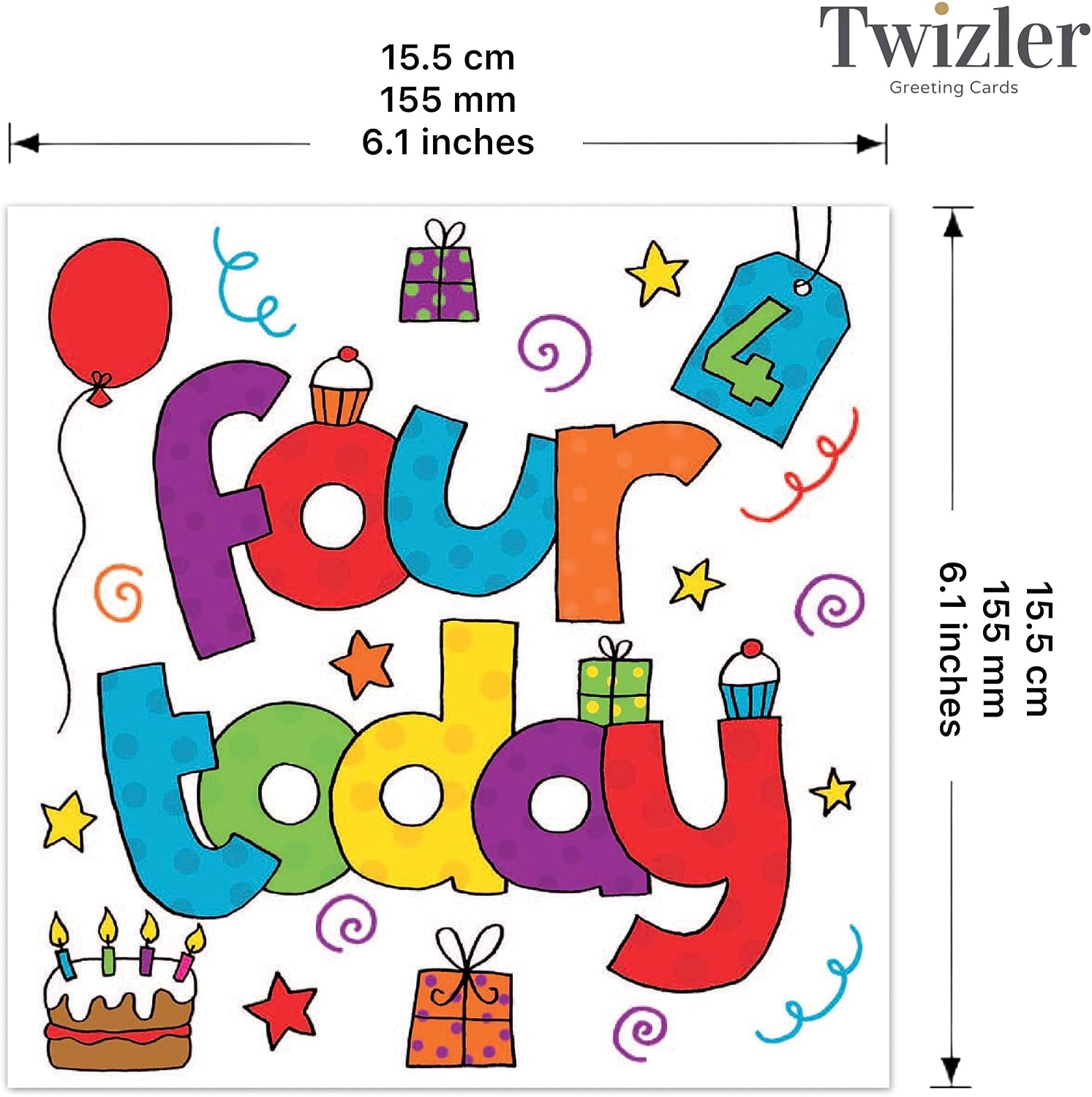Twizler 4Th Birthday Card for Boy or Girl - Fourth Birthday Card Boy - Fourth Birthday Card Girl - Boys Birthday Card - Girls Birthday Card - Age 4 Birthday Card - Unisex Childrens Birthday Card image number 2
