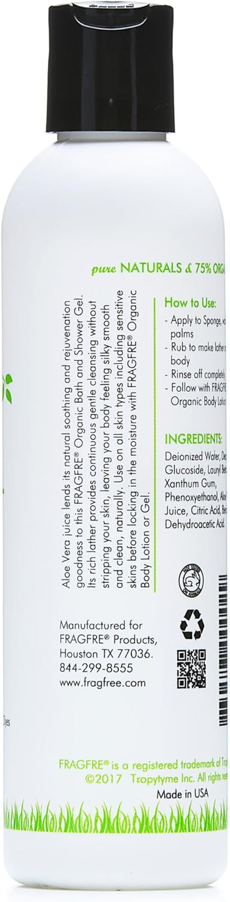 Organic Shower Gel 8 Oz - Fragrance Free Sulfate Free Parabens Free - for Normal and Dry Sensitive Skins - Gluten Free Vegan Cruelty Free - Organic Aloe Vera Bath Shower Gel - Pure Natural image number 2