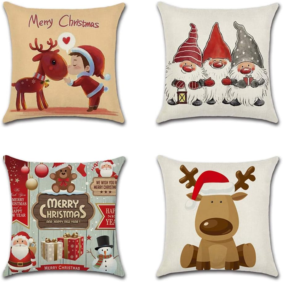 Christmas Theme Decoration - Throw Pillow Case Cushion Cover Linen Home 18X18In