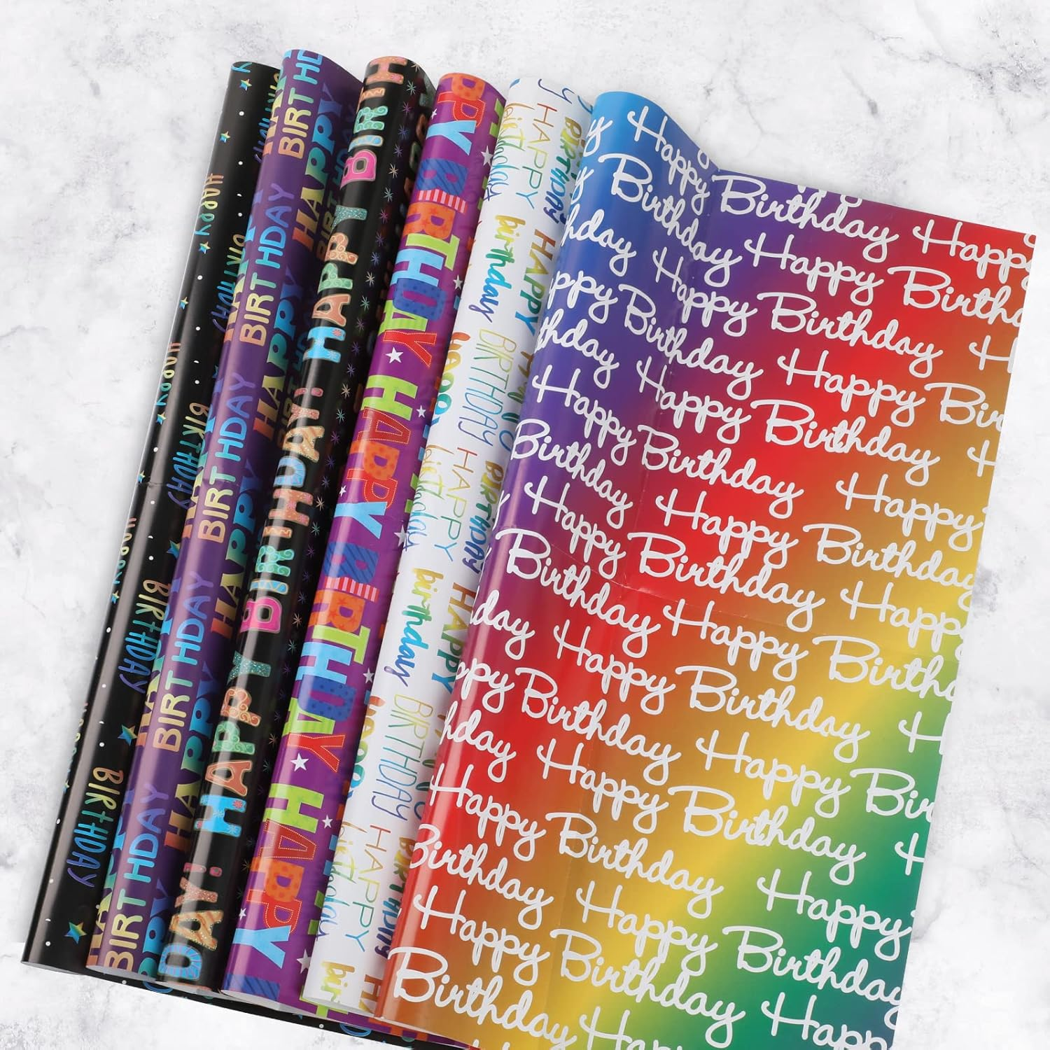 Bigqin 6PCS Kids Birthday Wrapping Paper Recycled 70 * 50Cm Happy Birthday Gift Wrapping Paper for Boys Girls Women Men Birthday Celebration, with Ribbons Stickers and Tape image number 4