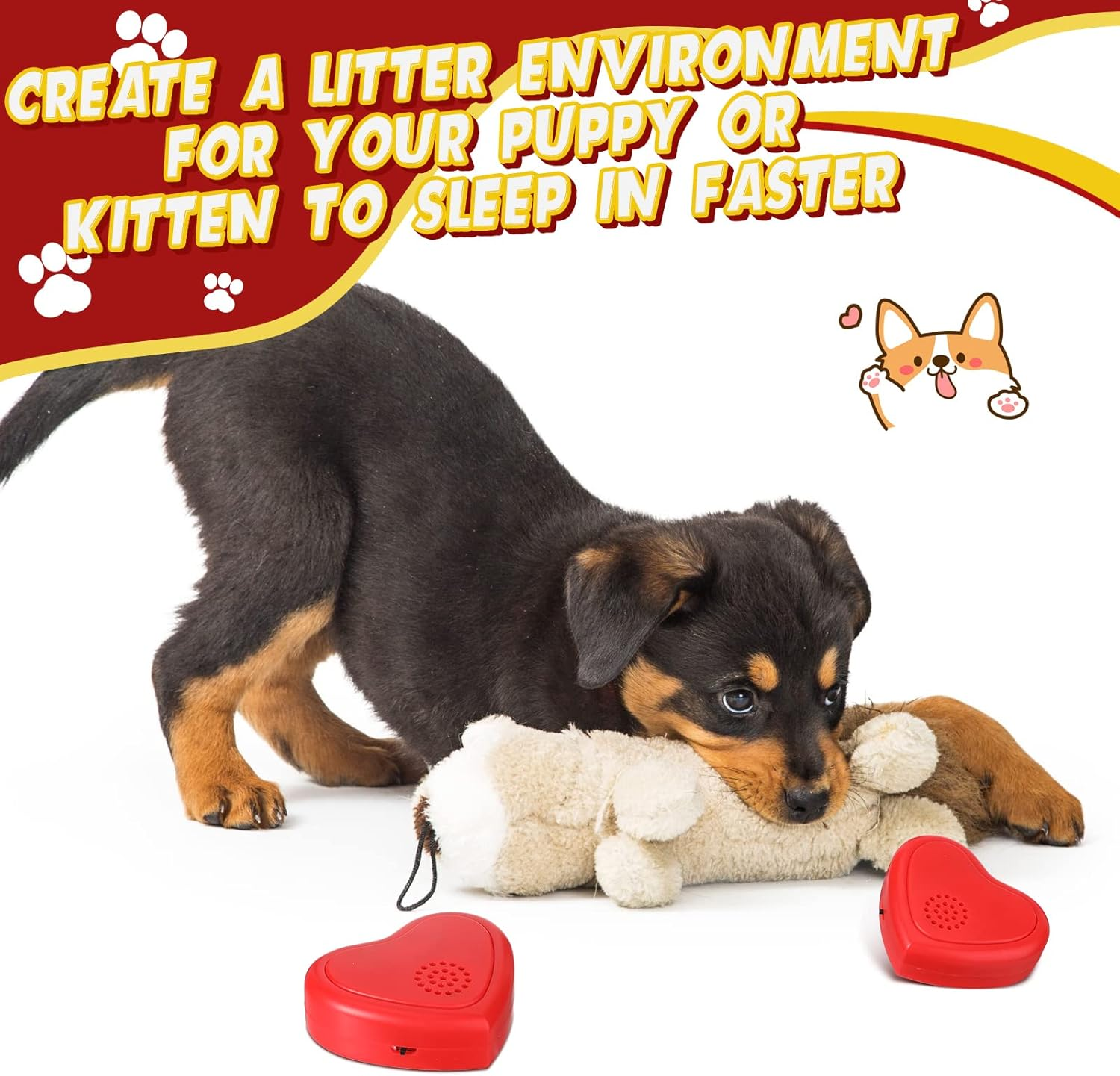 Wettarn 2 Pcs Heartbeat Puppy Toy Dog Anxiety Relief Red Heartbeat Simulator Replacement Soother for Pet Behavioral Training Sleep Aid Calming Toys Cat Kitten Dog Add to Blankets Pillows Beds image number 1