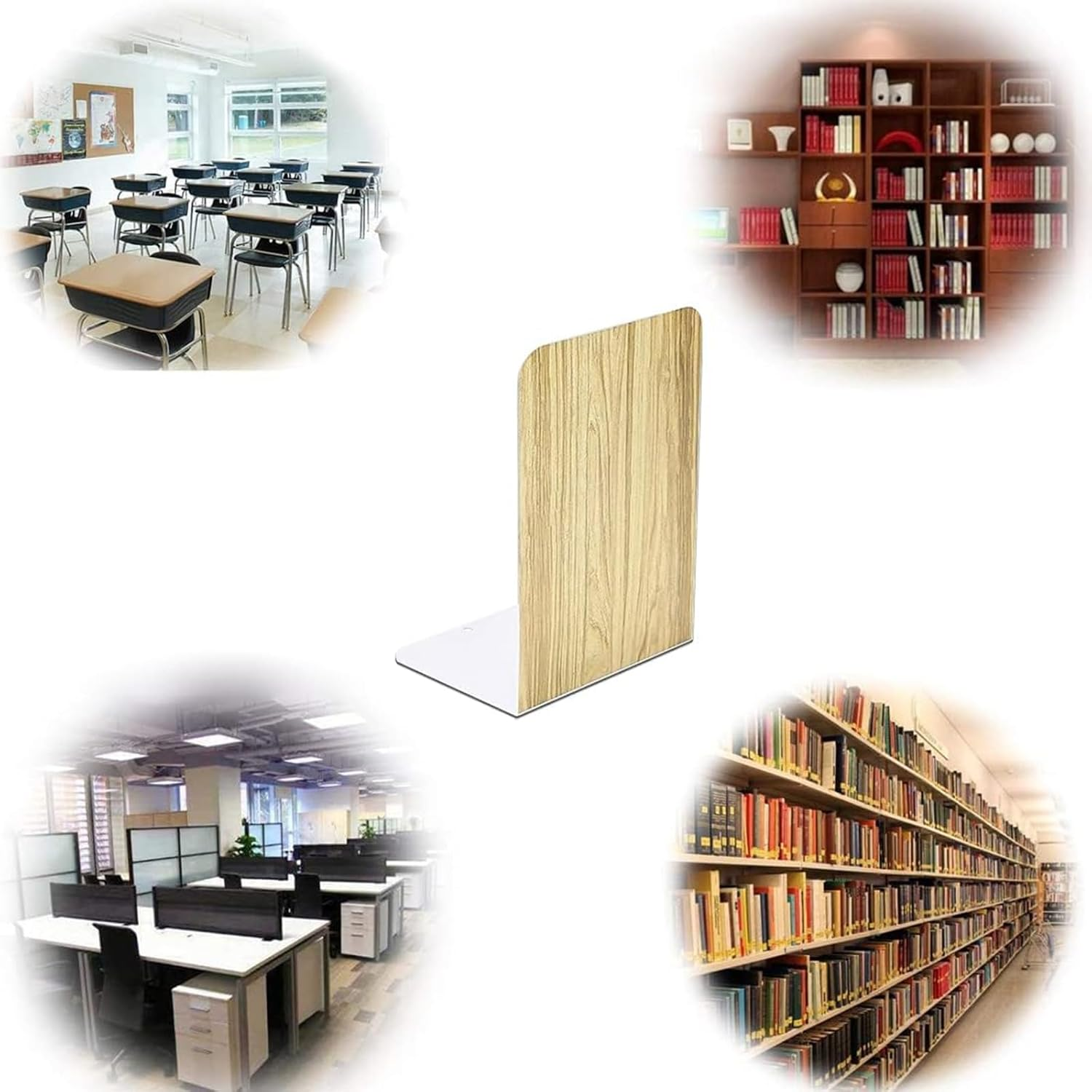 DARUITE Bookends, Decorative Wooden Bookends, Non-Skid Book Holder, Book Organizer for Home, Office Desk, Kitchen (1 Pair, 8 X 3.9 X 5.3 In) image number 4