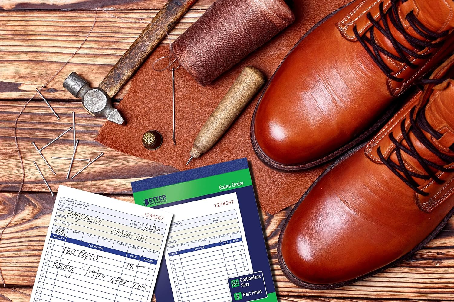 Better Office Products Sales Order Books, 3 Pack, 2-Part Carbonless (White/Canary Yellow), 4-1/8 X 7-3/16 Inches, by , 50 Sets per Book, 150 Total Sets, 3 Books image number 1