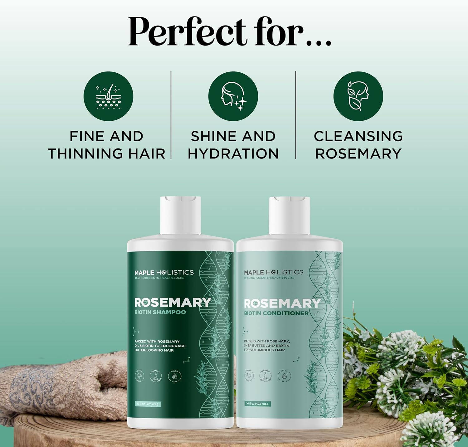 Biotin Rosemary Shampoo and Conditioner Set - Vegan Sulfate Free Biotin Shampoo and Conditioner Set Hair Growth Complex with Volumizing Rosemary Essential Oil for Fine Weak & Dull Hair image number 3