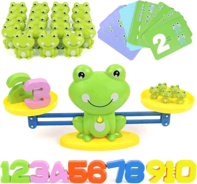 REMOKING Montessori Toys for Toddlers 3+, Math Games Balance Learning Set, Early Activity Sensory Education Learning Toys for 3 4 5 6 7 Year Old Boys Girls Birthday Gift, Including Frog,Card,Number image number 5