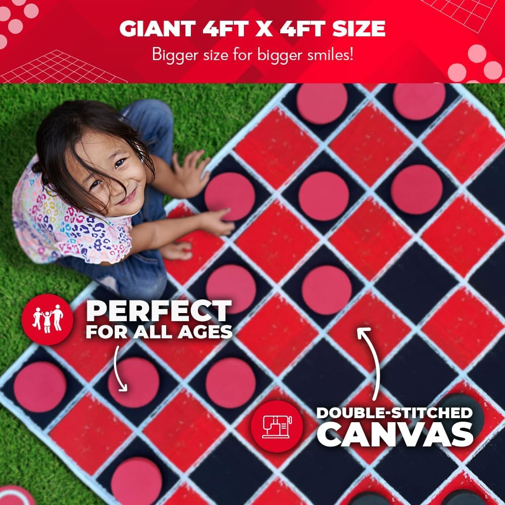 SWOOC Games - 2-In-1 Vintage Giant Checkers & Tic Tac Toe Game with Mat (4Ft X 4Ft) - 100% Machine-Washable Canvas with 5" Big Foam Discs - Yard Size Indoor and Outdoor Games for the Whole Family image number 4