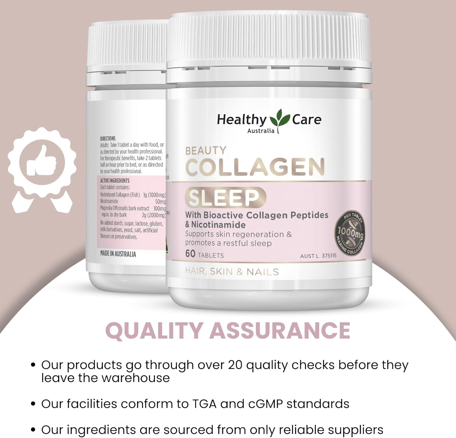 Healthy Care Beauty Collagen Sleep Capsules - Supports Skin Health and Promotes Restful Sleep - Premium Dietary Supplement - All-Natural Ingredients - 60 Tablets image number 1