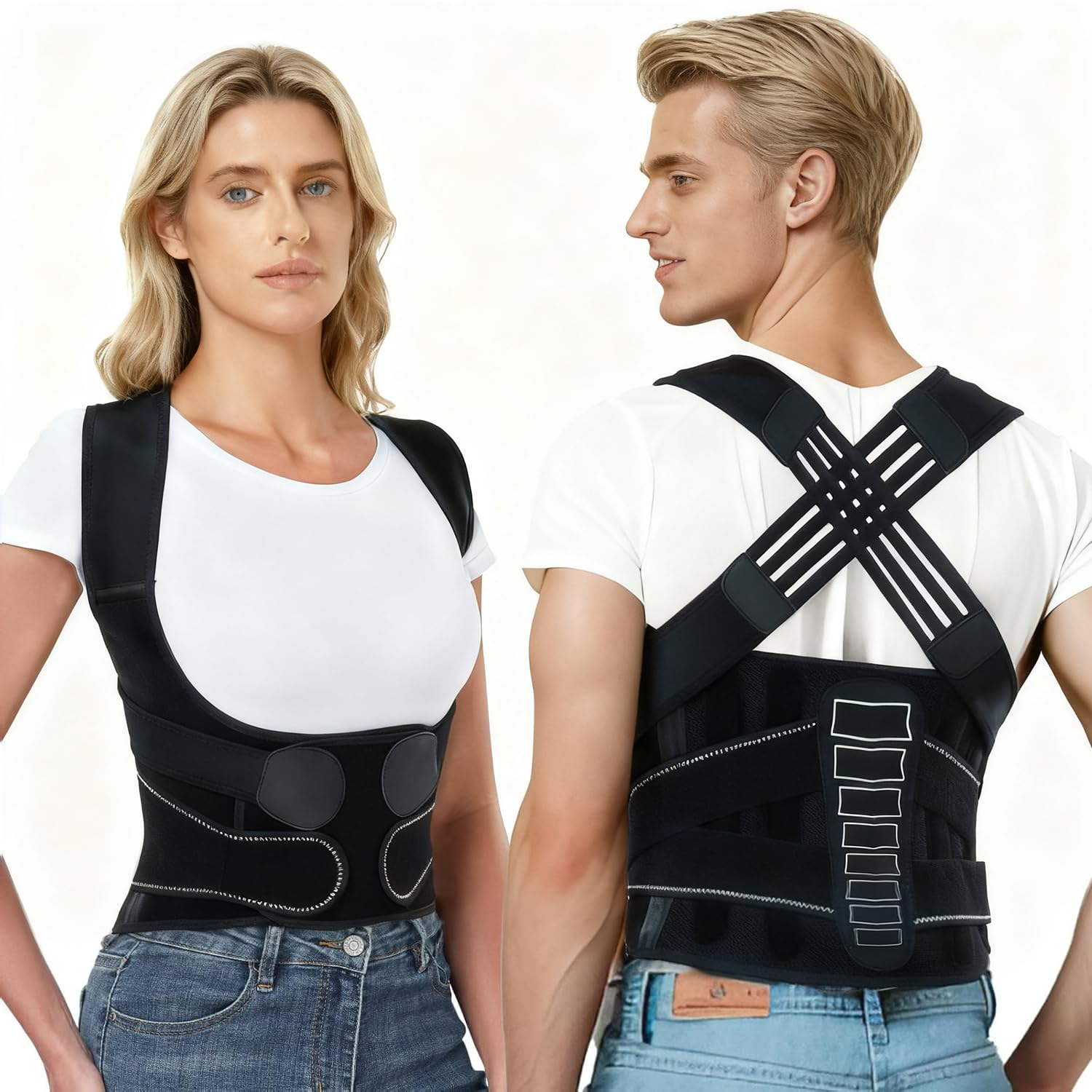 Back Support Posture Corrector for Women Men, Shoulder Supports & Immobilizers Scoliosis and Hunchback Adjustable Belt Back Brace for Lower Back Pain Posture Trainer - Black (S)