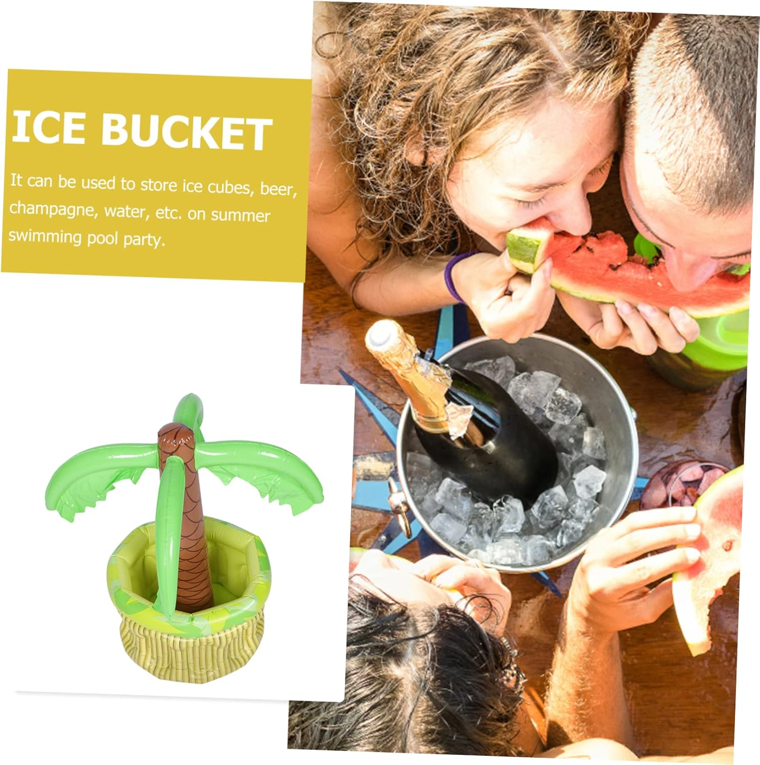 Coconut Palm Shape Ice Bucket Inflatable Beverage Cooler for Summer Pool Decor image number 1