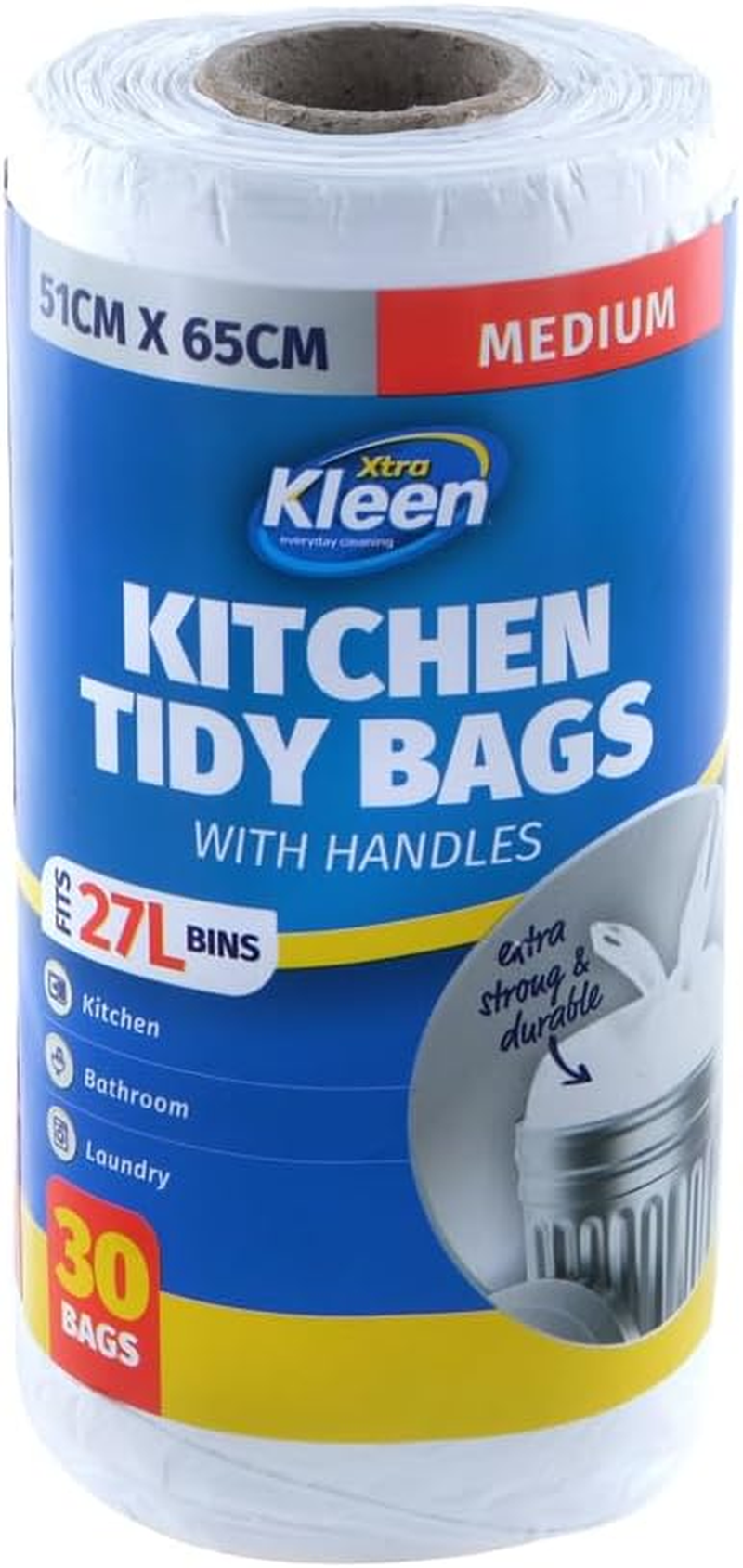 Bin Liner Kitchen Tidy Garbage Bag with Handle, White, Medium, 27 Litre Capacity (Pack of 30) image number 2