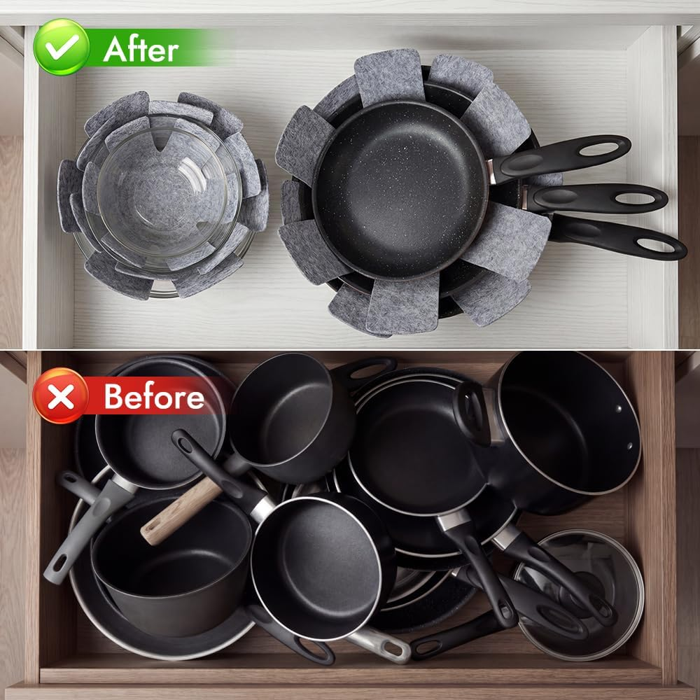 Pot and Pan Protectors, Set of 12 and 3 Different Size, Pot Dividers Pads/Stacking Pan Protectors/Pan Separators Pads for Protecting and Separating Pots and Pans image number 5