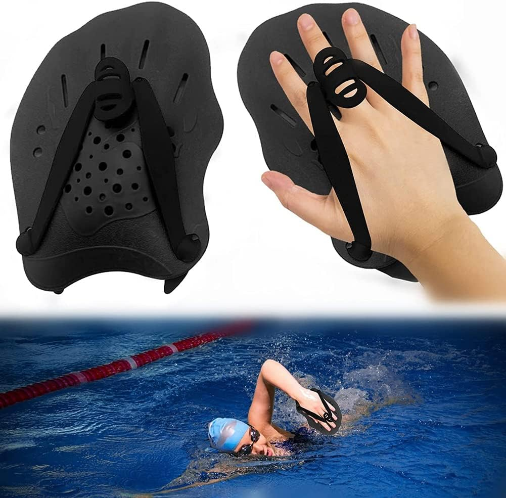 Swimming Training Hand Paddles,With Adjustable Straps, Swimming Training Aid,For Adults Kids Unisex Black image number 5