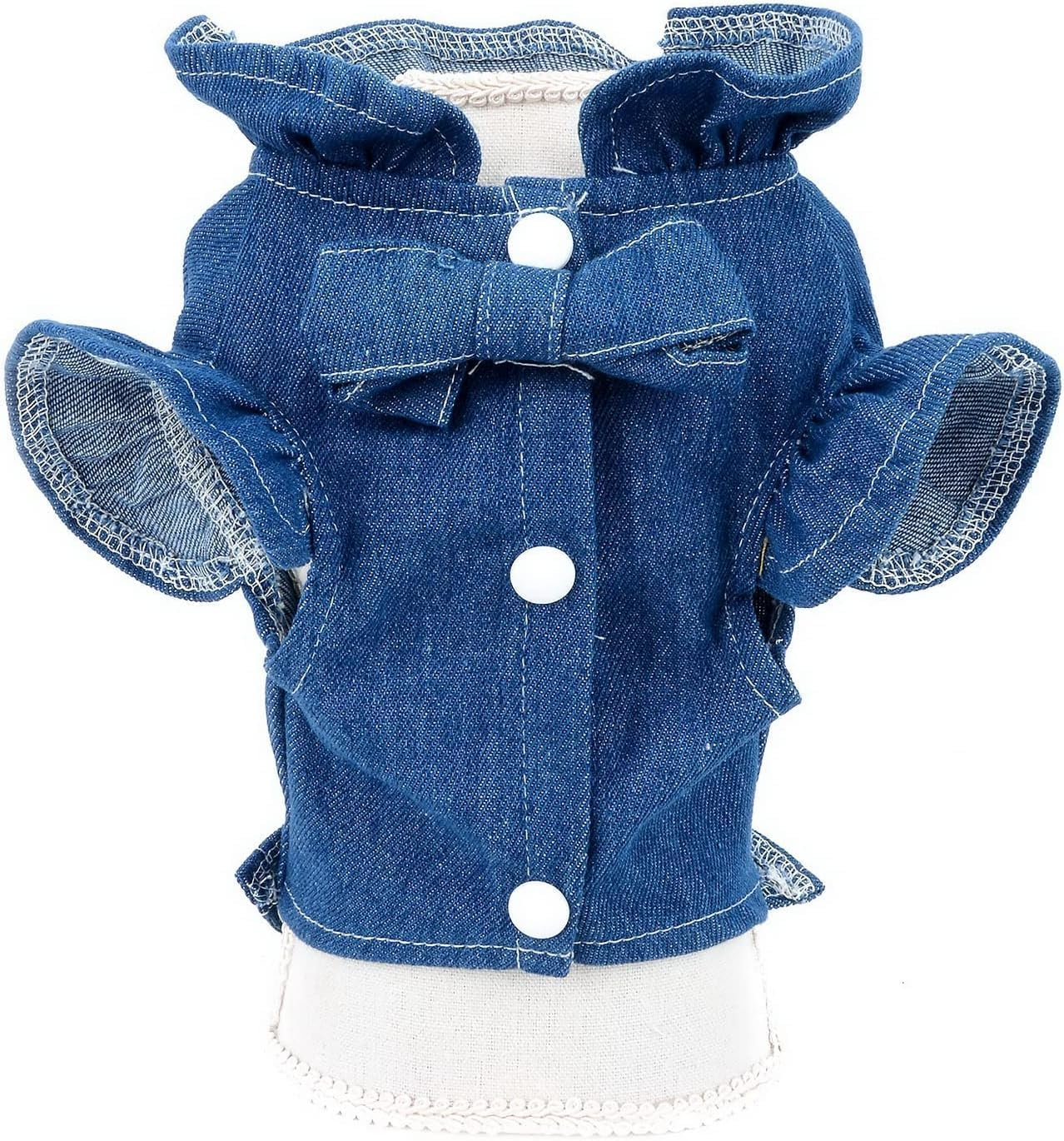 Pet Denim Harness Vest Shirt with D-Ring for Small Dogs Cats Soft Comfort Ruffles Jean Jacket for Outdoor Walking (Dark Blue, S) image number 2