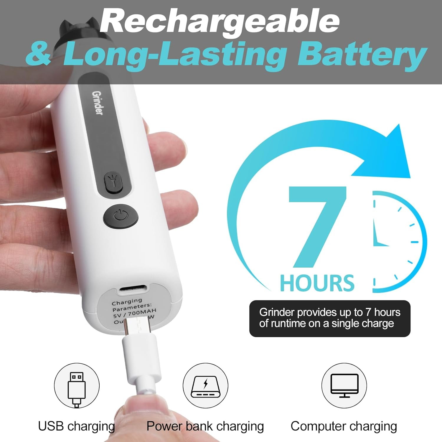 Pet Nail Grinder &ndash; 5-Speed Electric Nail Trimmer with LED Quick Detection, Quiet, Rechargeable, Low Vibration, for Small to Large Dogs & Cats image number 3