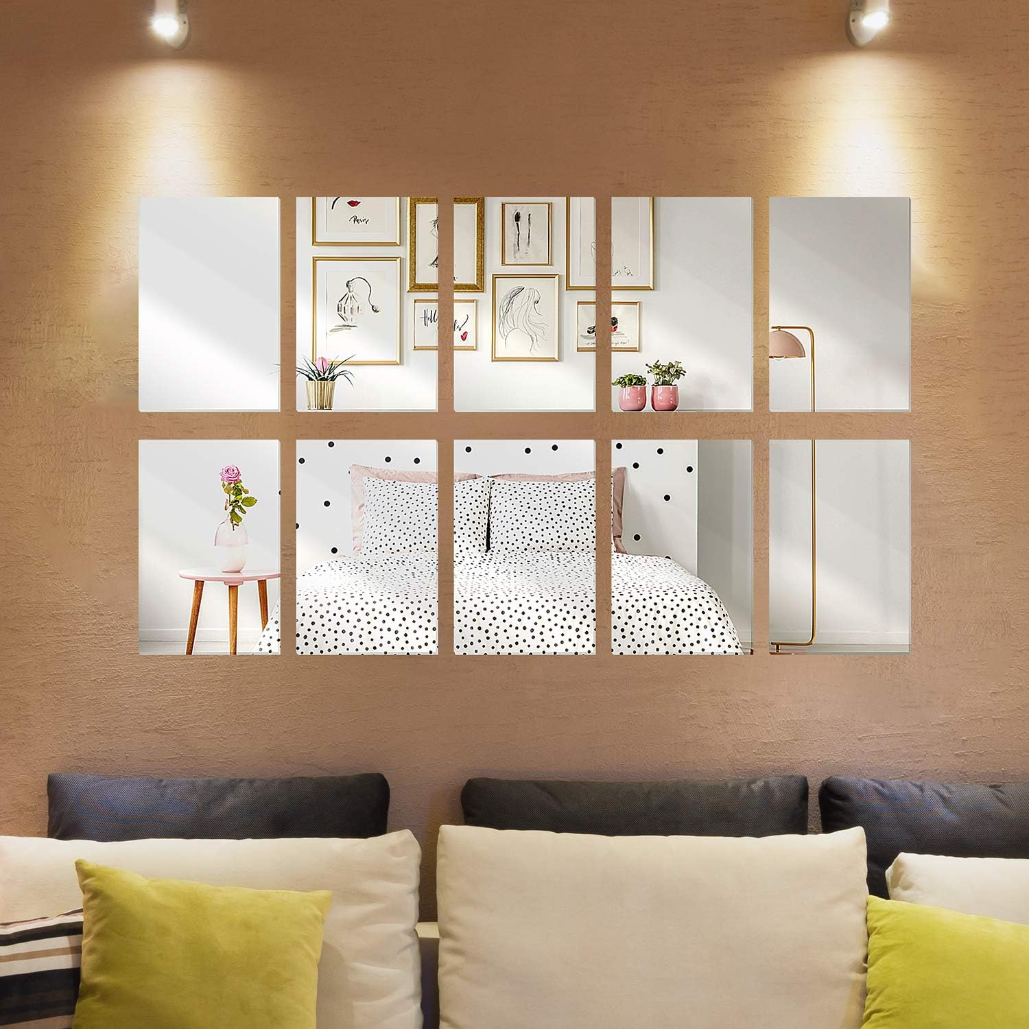 Elcoho 12 Pack School Mirrors Plastic Mirror Decor Flexible Mirror Sheets Self Adhesive Mirror Tiles Silver Mirror Board Card for School Educational or Home Decor image number 2