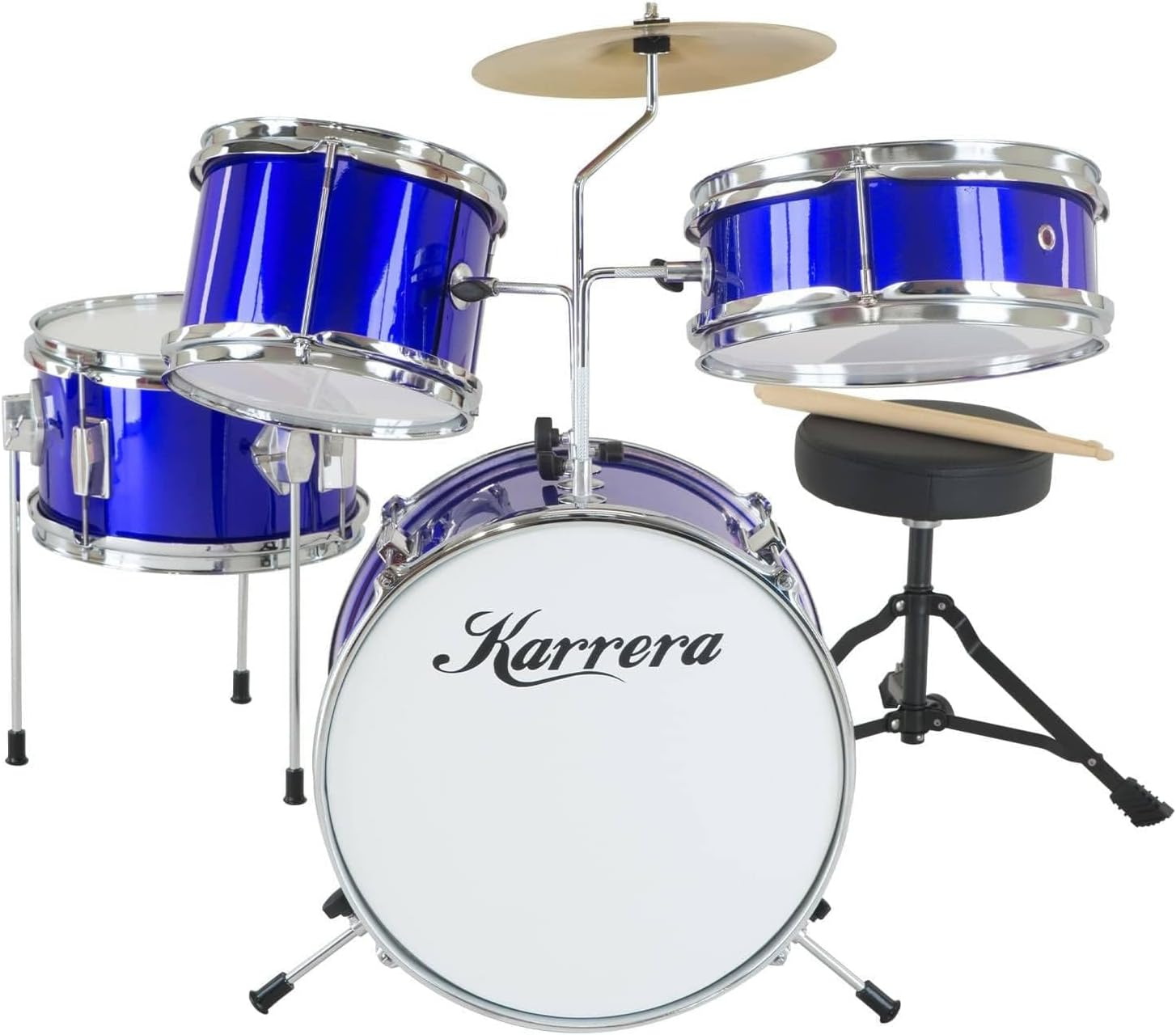 Childrens 4 Piece Blue Diamond Drum Kit Set Musical Instrument,Kids image number 1