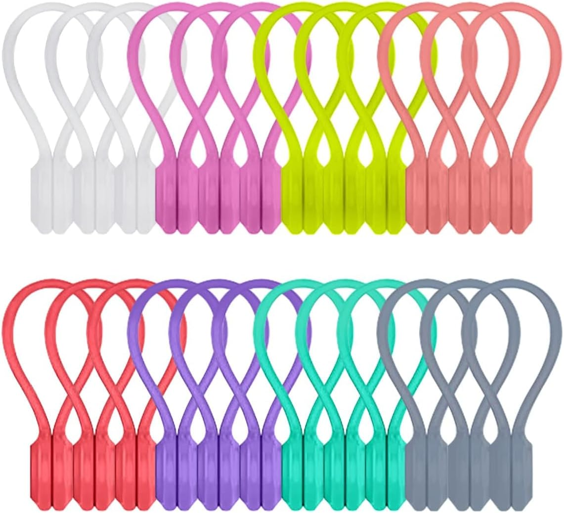 24 Pcs Reusable Magnet Cable Ties for Binding and Sorting, Earphone, USB Charging, Suspension and Fixed Key Chains, Silicone Wire Winders, Magnetic Cable Clips (8 Colors) image number 5